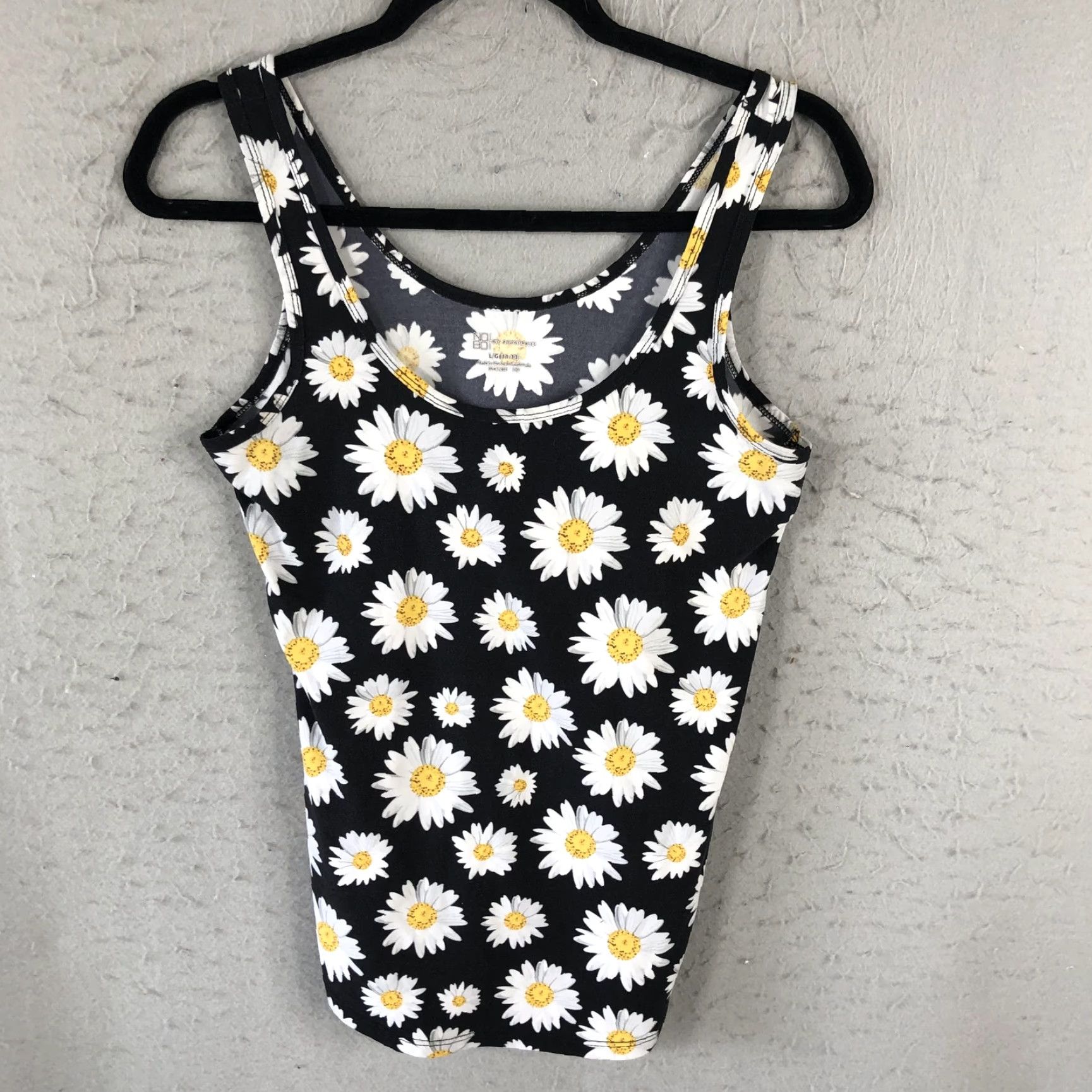 Vintage No Boundaries Tank Top Womens L Daisy Floral Print Stretch Sleeveless Summer RGB Black 90s Vintage? Size L / US 10 / IT 46 - 2 Thumbnail