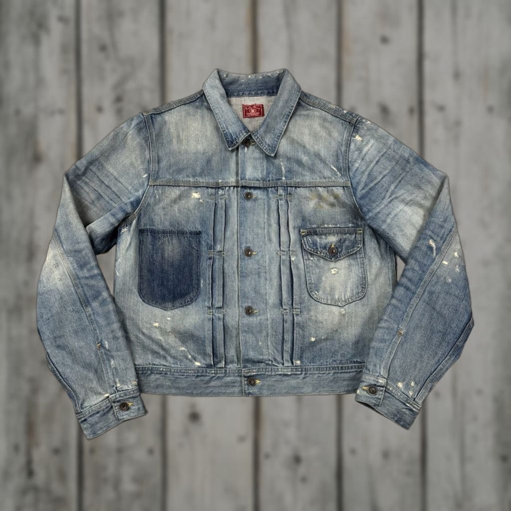 VINTAGE Lucky Brand Denim Jacket Reproduction Type 2 Buckle Back Grunge 90s Size L Blue Mens Jacket