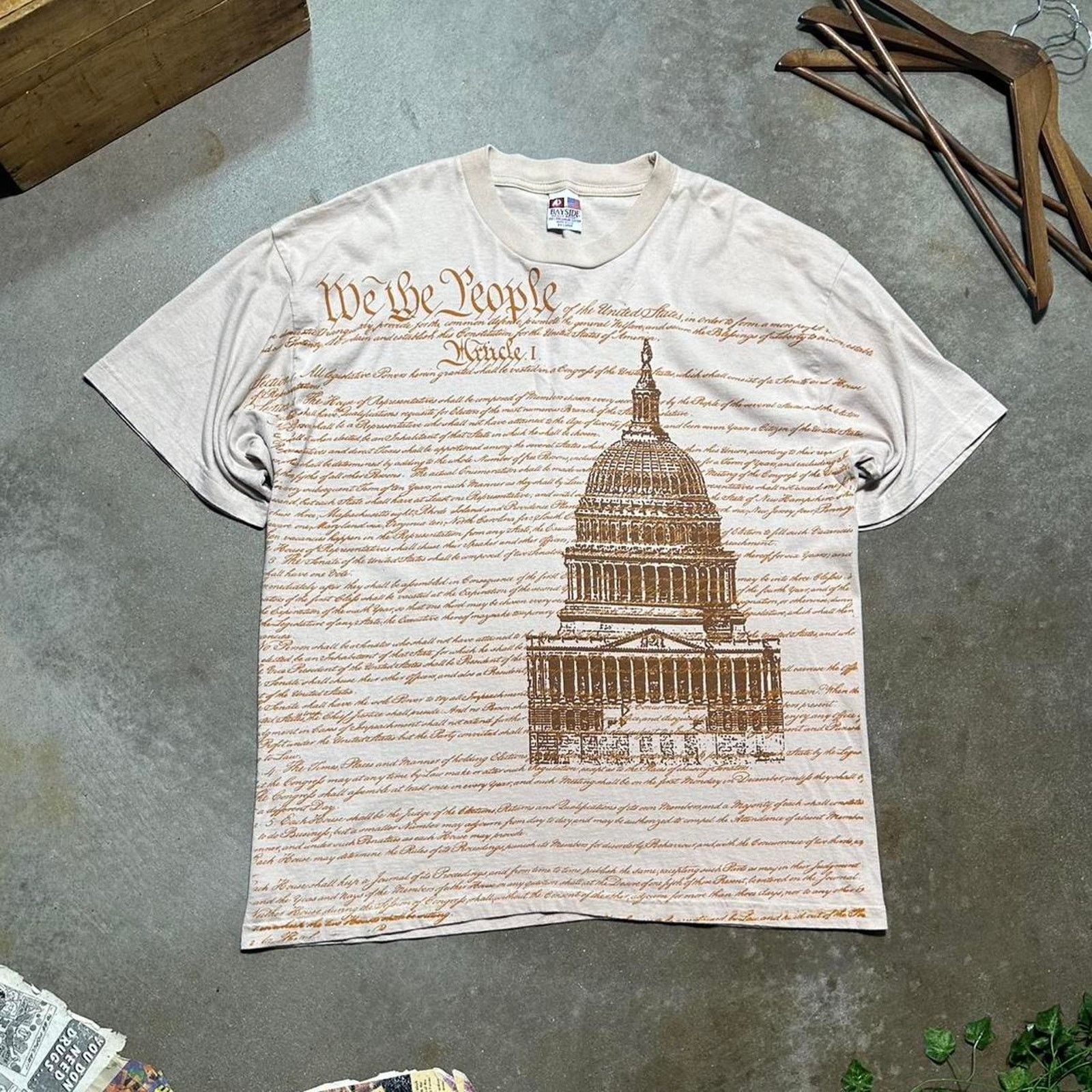 Hanes Vintage 90s Bayside “We The People” AOP Tee Mens XL Shirt Size US XL / EU 56 / 4 - 1 Thumbnail