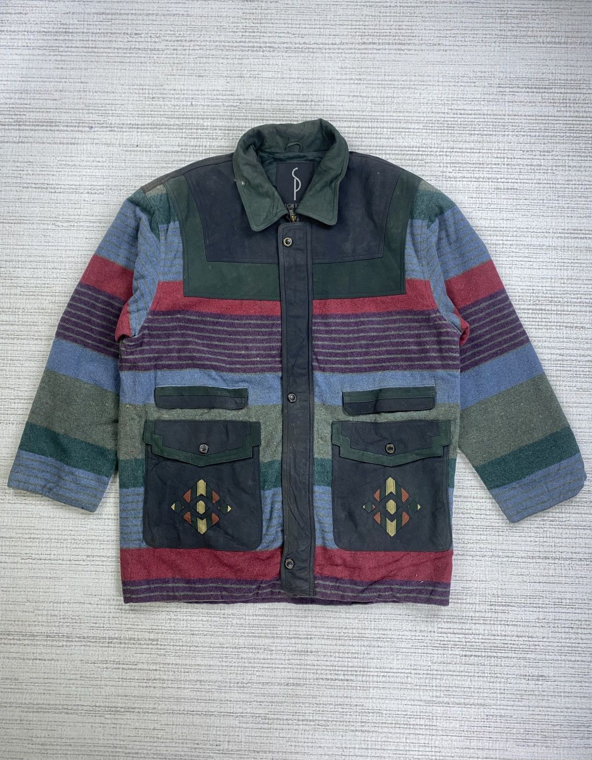 🔥Vintage Station To Pashu Multicolor Wool+Leather Jacket