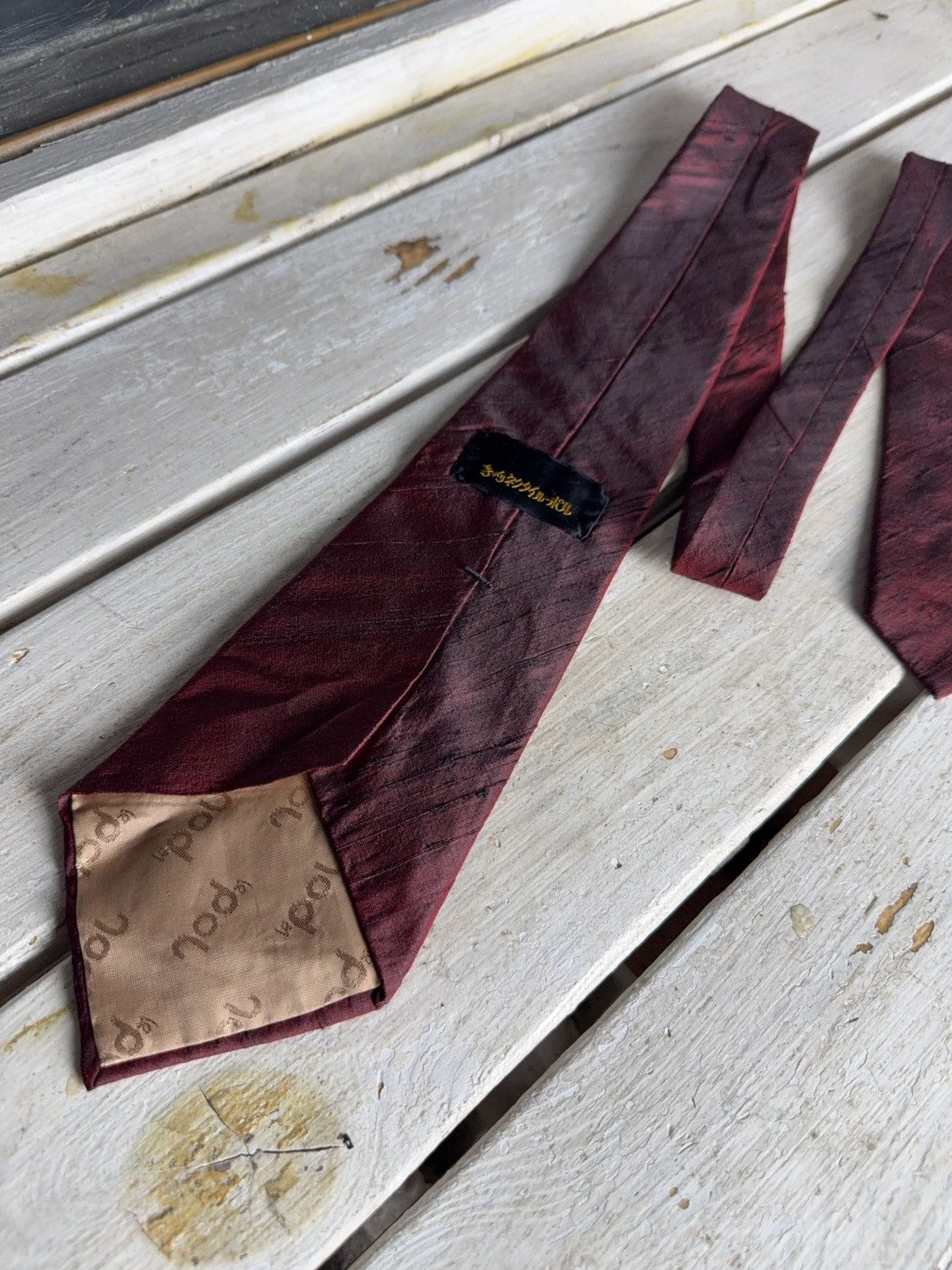 Japanese Brand Retro Vintage Japanese Le Pol Silk Tie Maroon Brush Texture Size ONE SIZE - 4 Thumbnail