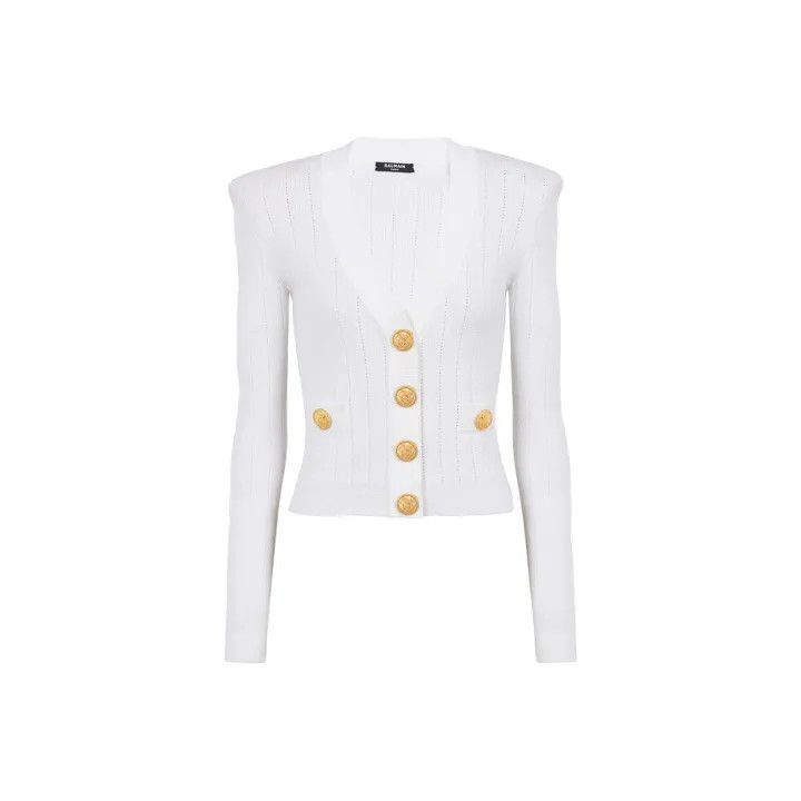 Balmain Balmain White Button Detail Knit Top 0079 Size US M / EU 48-50 / 2 - 1 Thumbnail