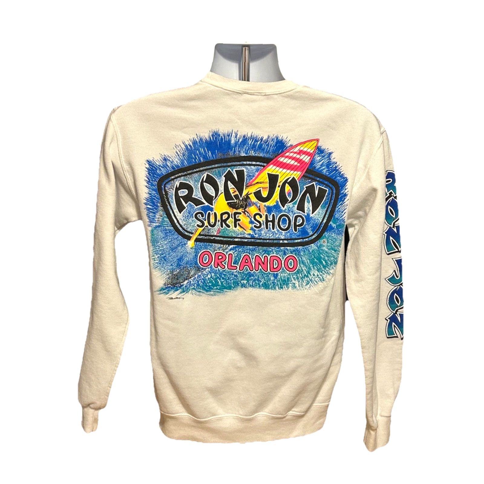 Ron Jon Surf Shop VINTAGE Ron Jon Surf Shop Sweatshirt Adult Small White Double Sided Graphic Print Crew Neck Pullover Long Sleeve Size US S / EU 44-46 / 1 - 2 Thumbnail