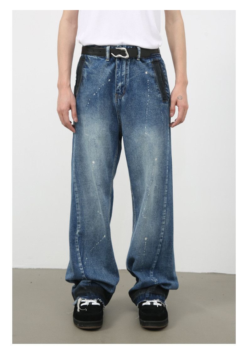 Japanese Brand American street style raw edge washed wide leg jeans Size US 32 / EU 48 - 1 Thumbnail