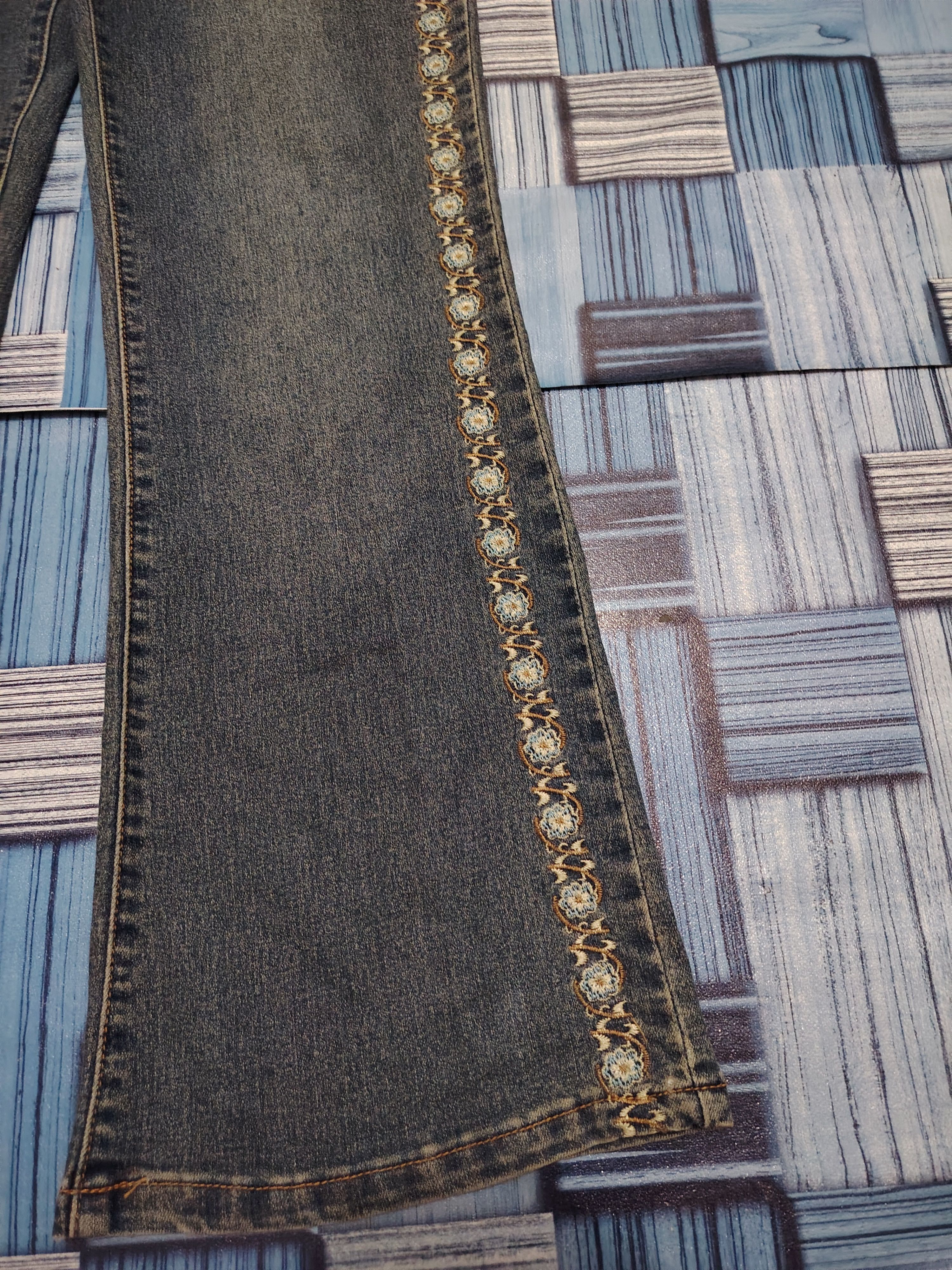 If Six Was Nine × Japanese Brand Insane Bootcut Aofeng Flower Embroidered Side Flared Jeans Size US 30 / EU 46 - 5 Thumbnail