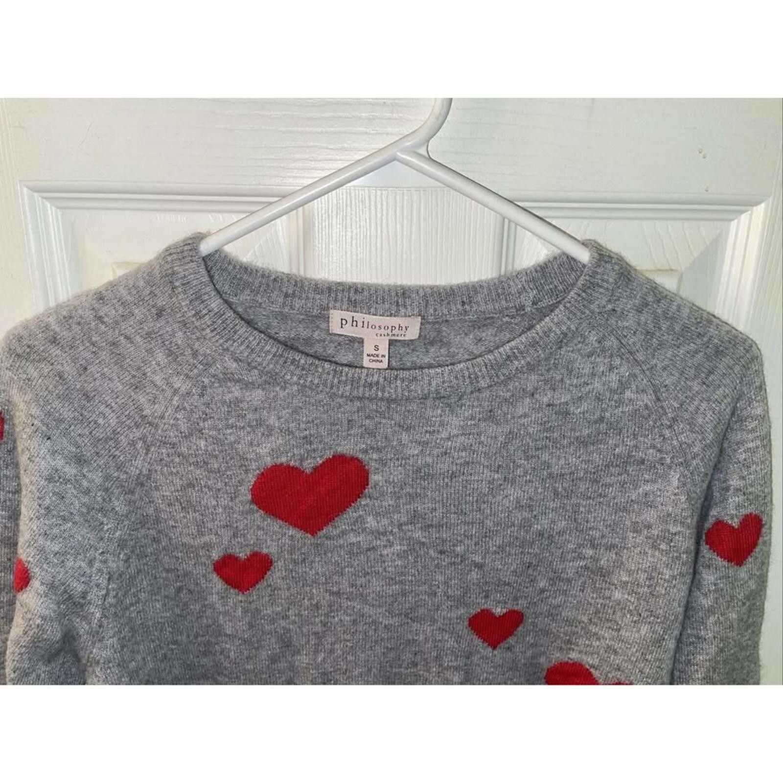 Other Philosophy Cashmere Heart Sweater - Gray & Red Size S / US 4 / IT 40 - 2 Thumbnail