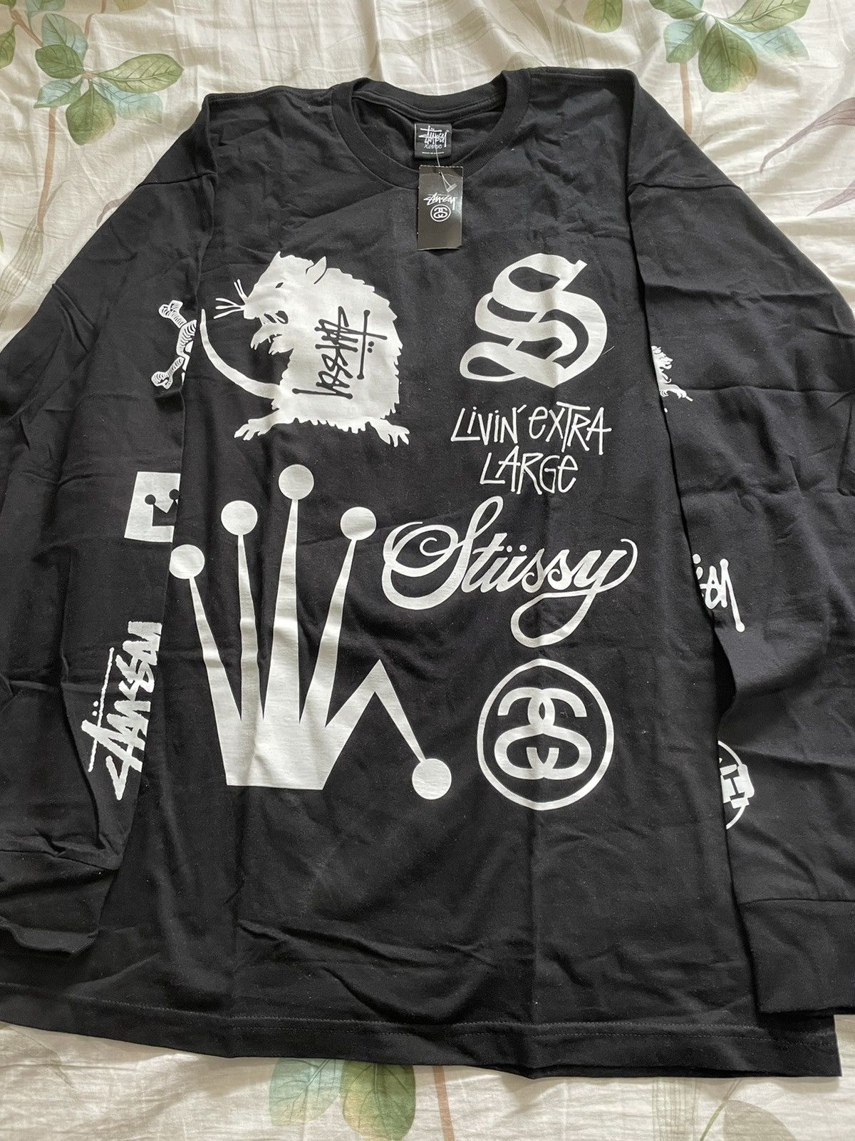 Image of Stussy Crown Collage Long Sleeve Tee T-Shirt Black Xl, Men's