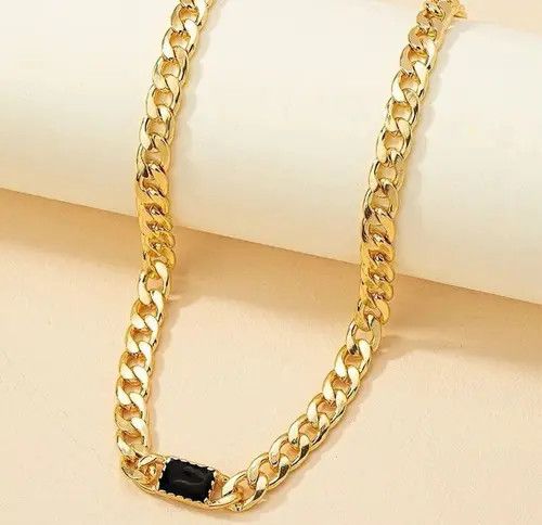 Vintage Cuban Chain Crystal Stone Round Square Charm Necklace Size ONE SIZE - 4 Thumbnail