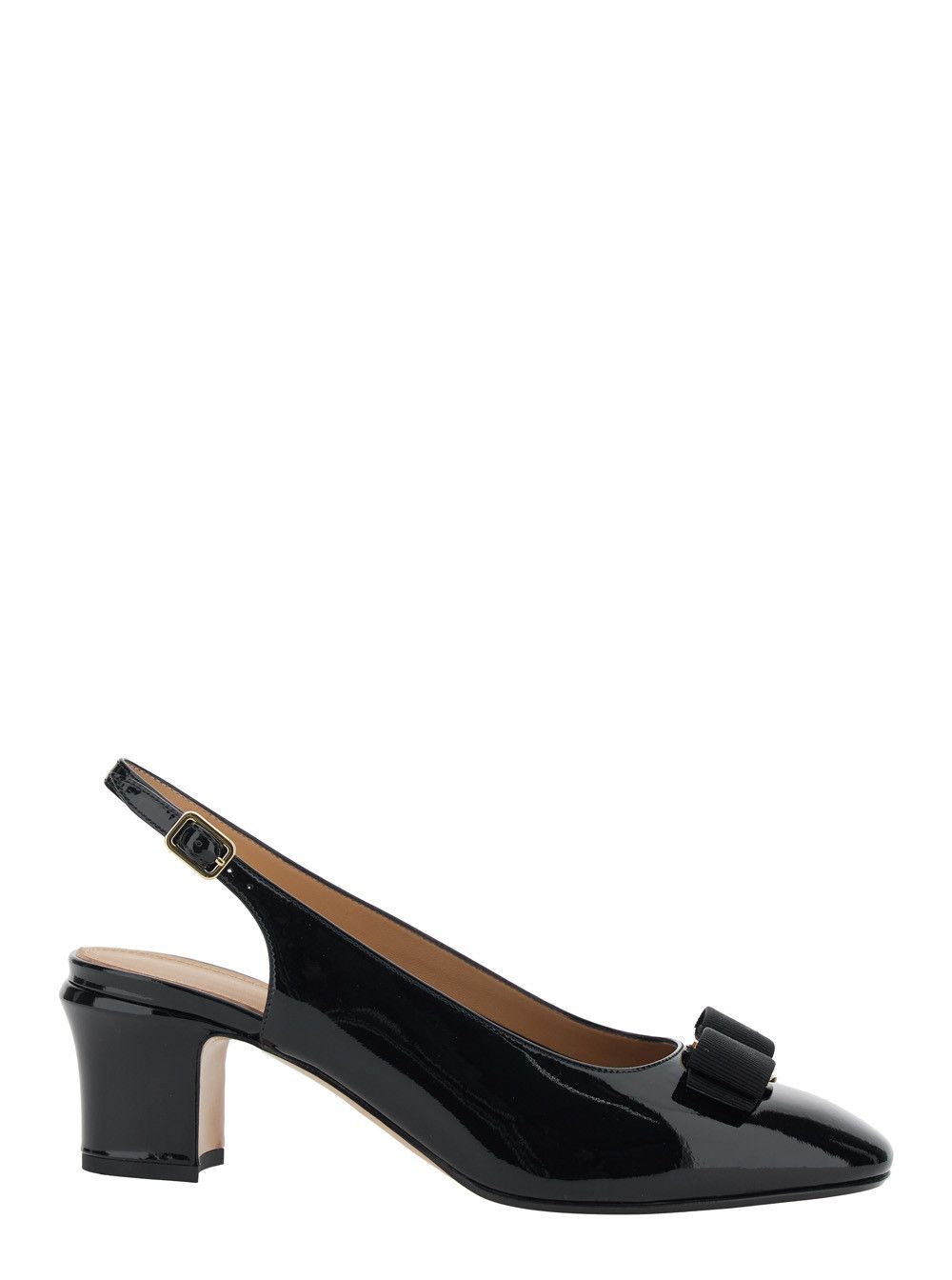 Salvatore Ferragamo 'Vetty' Black Pumps with Logo Plate on the Front and Low Block Heel in Leather Woman Size US 7 / IT 37 - 1 Thumbnail