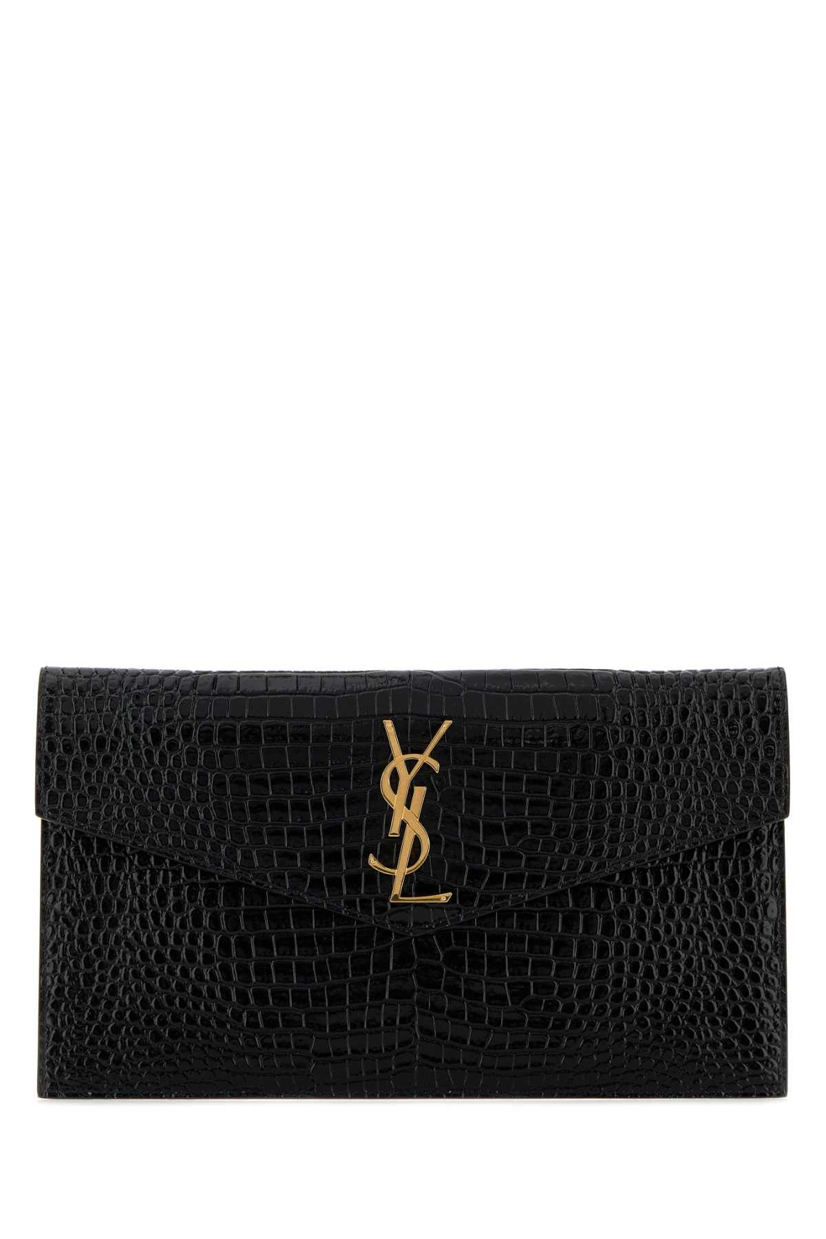 Saint Laurent Paris Black Leather Uptown Clutch Size ONE SIZE - 1 Thumbnail