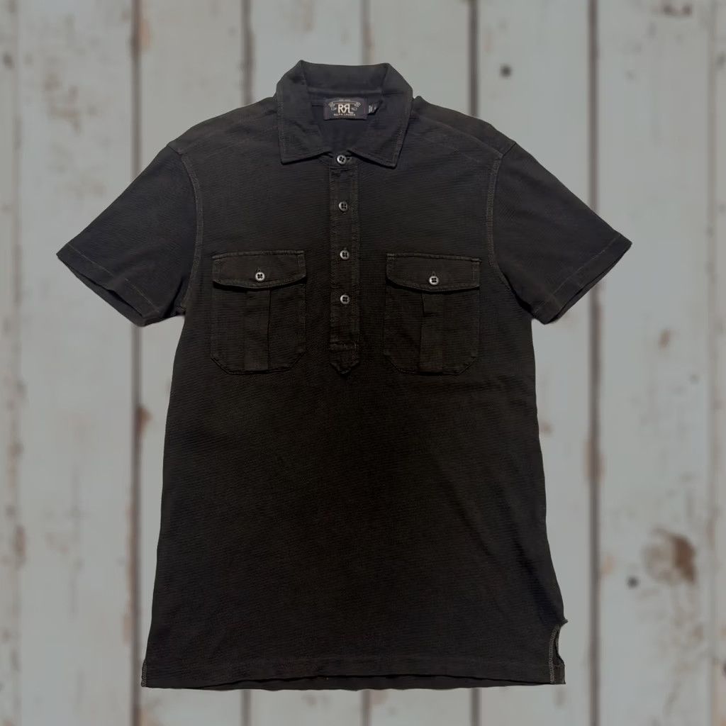 Vintage RRL Ralph Lauren Army Polo T-Shirt Knit Textured Faded Black S Size US S / EU 44-46 / 1 - 1 Thumbnail