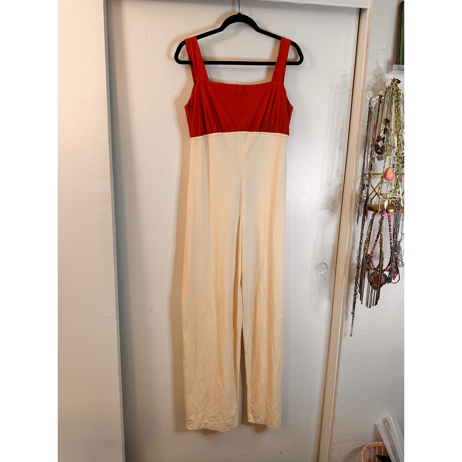 Homemade Retro 1970s Orange and Cream Jumpsuit Size 27" / US 4 / IT 40 - 11 Thumbnail