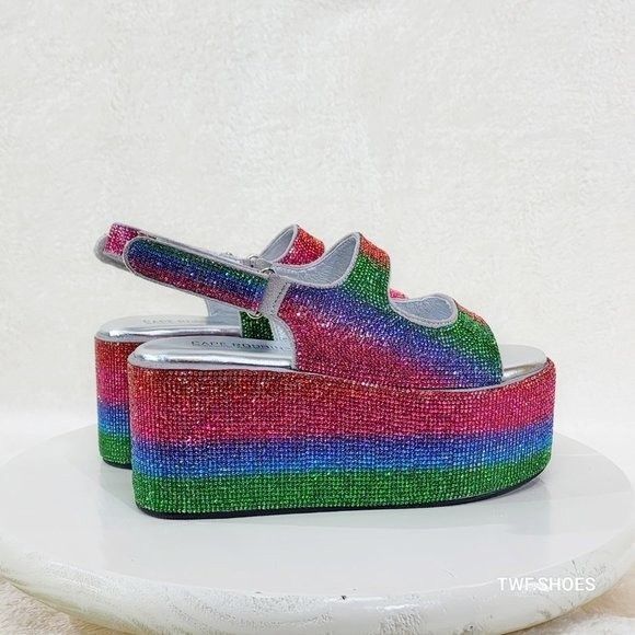 Other Oh Yeah Multi Color Rainbow 3" Platform Sparkling Rhinestone Size US 10 / IT 40 - 8 Thumbnail