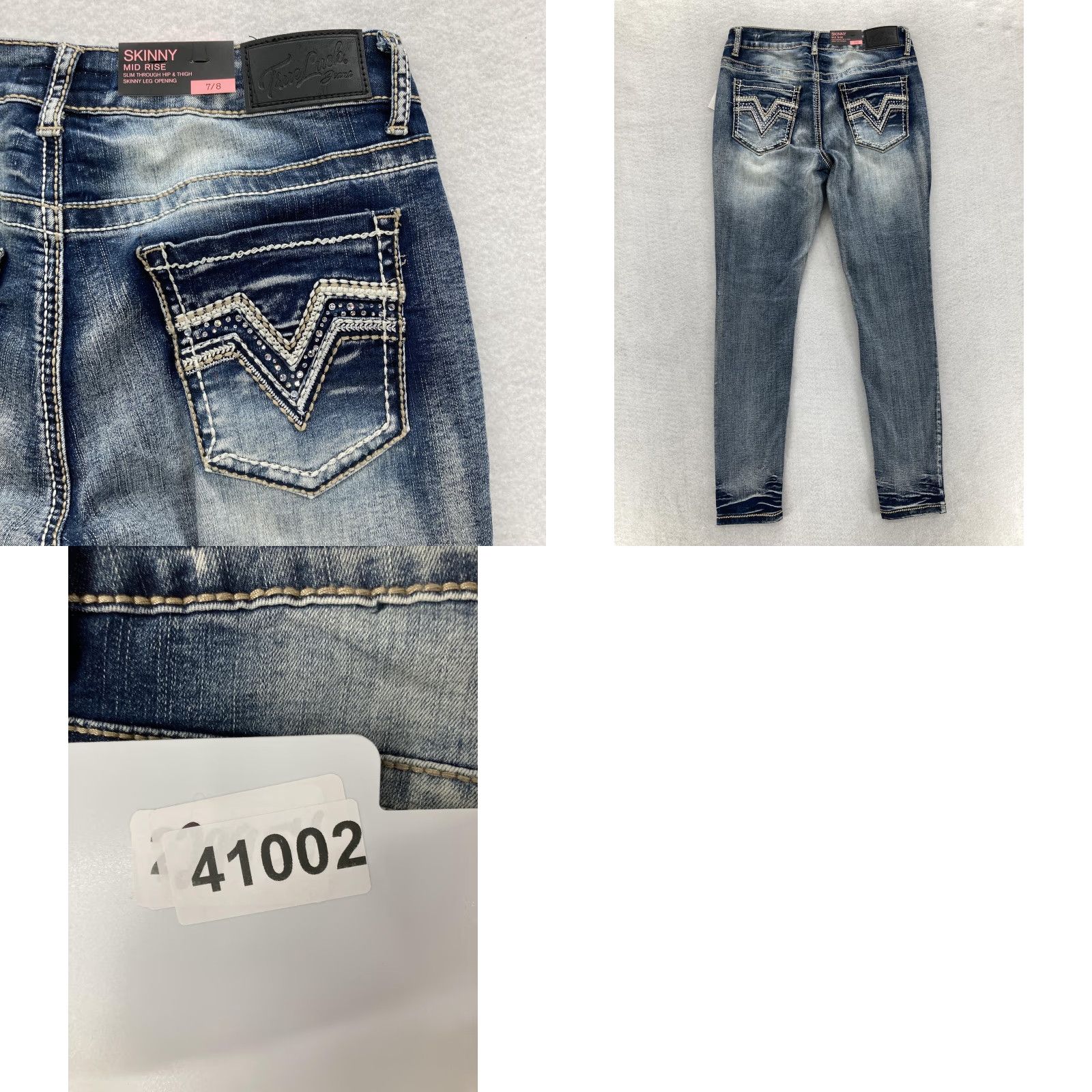 Vintage True Luck Jeans Jeans Women 8 Blue Skinny Mid Rise Distressed Rhinestone Stretch Womens Size 30" / US 8 / IT 44 - 9 Thumbnail