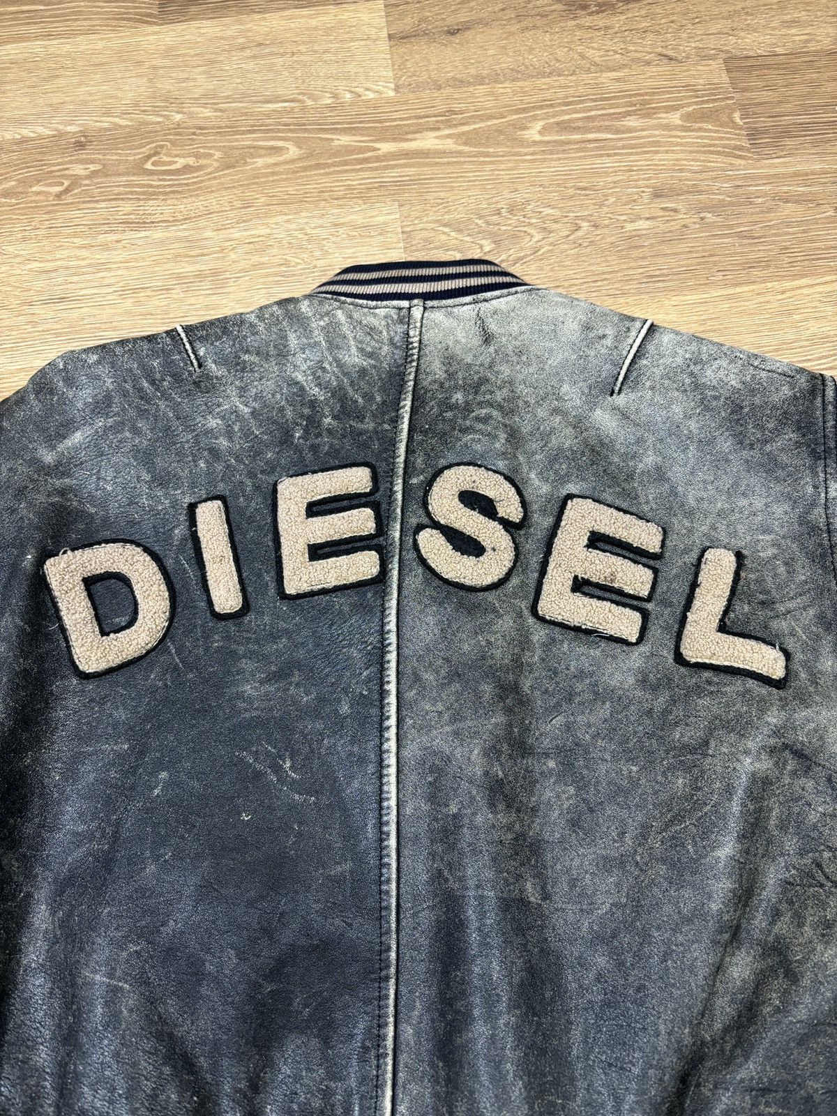 Diesel 2000s Diesel Distressed Leather Varsity Jacket Size S / US 4 / IT 40 - 5 Thumbnail