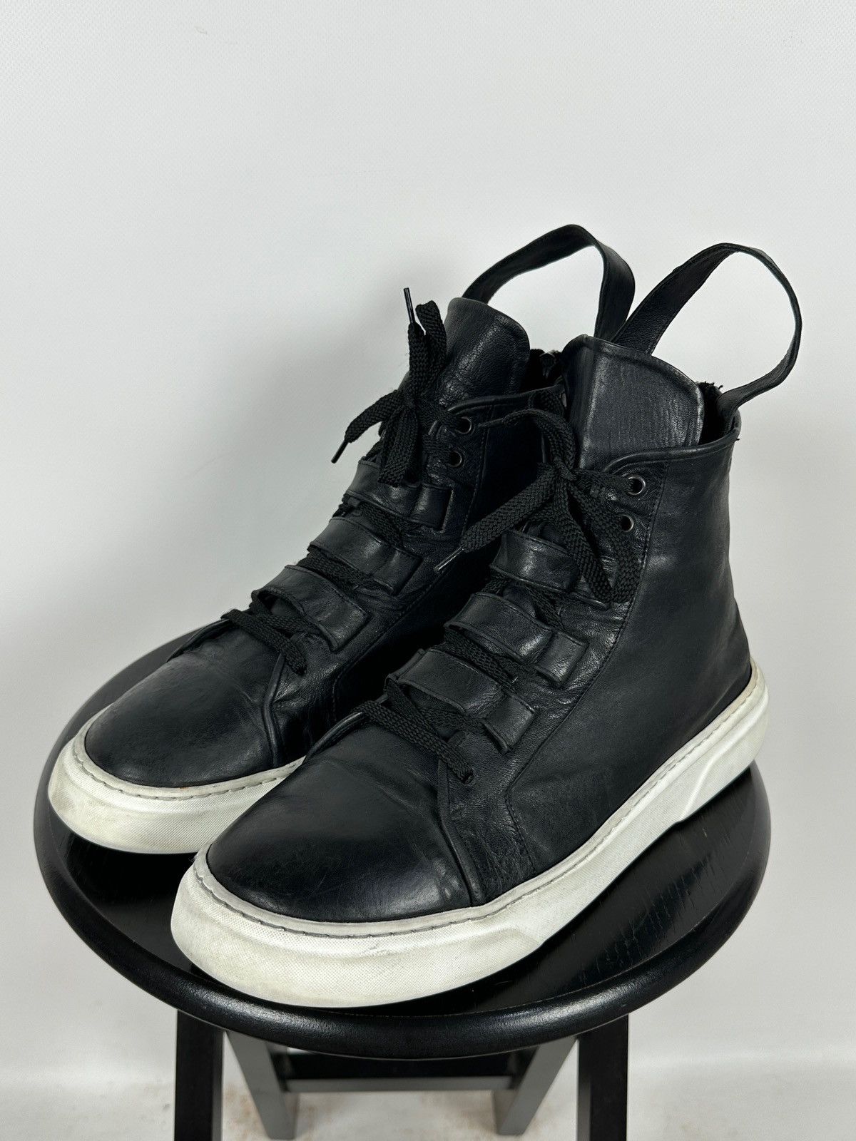 Masnada Masnada Black Leather Hi Top Sneakers Size US 12 / EU 45 - 2 Thumbnail