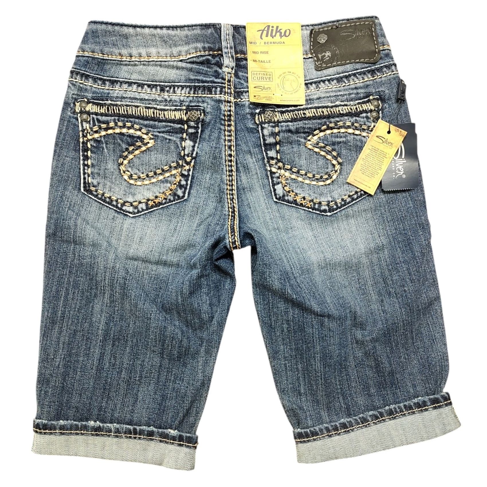 Silver Jeans Co. NWT Silver Jeans Bermuda Shorts Womens Mid Rise Blue Denim 24 Regular 5-Pocket Logo Zipper Button Stretch Size 42" / US 20 - 2 Thumbnail