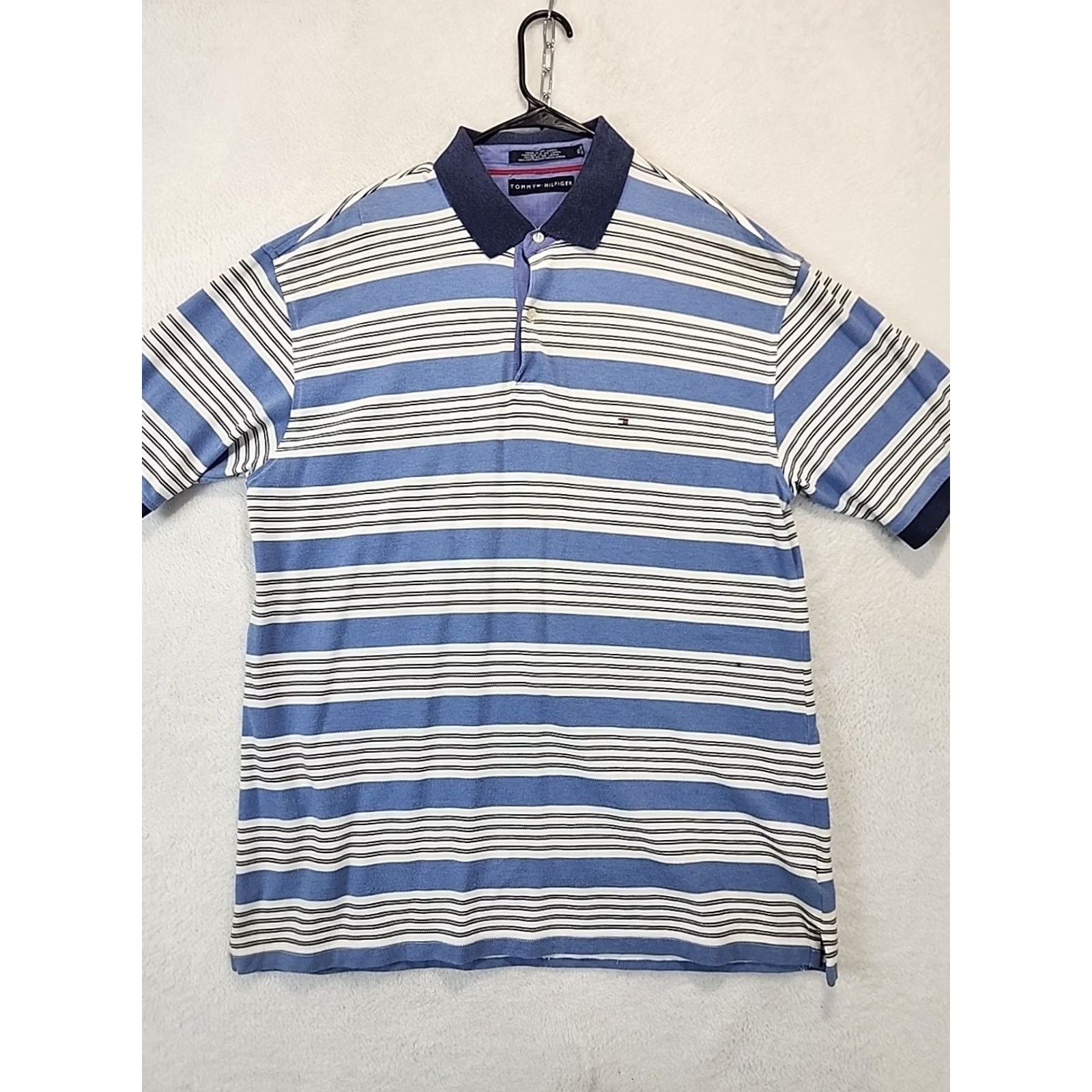 Tommy Hilfiger VINTAGE Tommy Hilfiger Polo Shirt Men's XL Blue Horizontal Stripe Cotton Knit 90s Golf Logo Striped Short Sleeve Regular Mens Size US XL / EU 56 / 4 - 4 Thumbnail