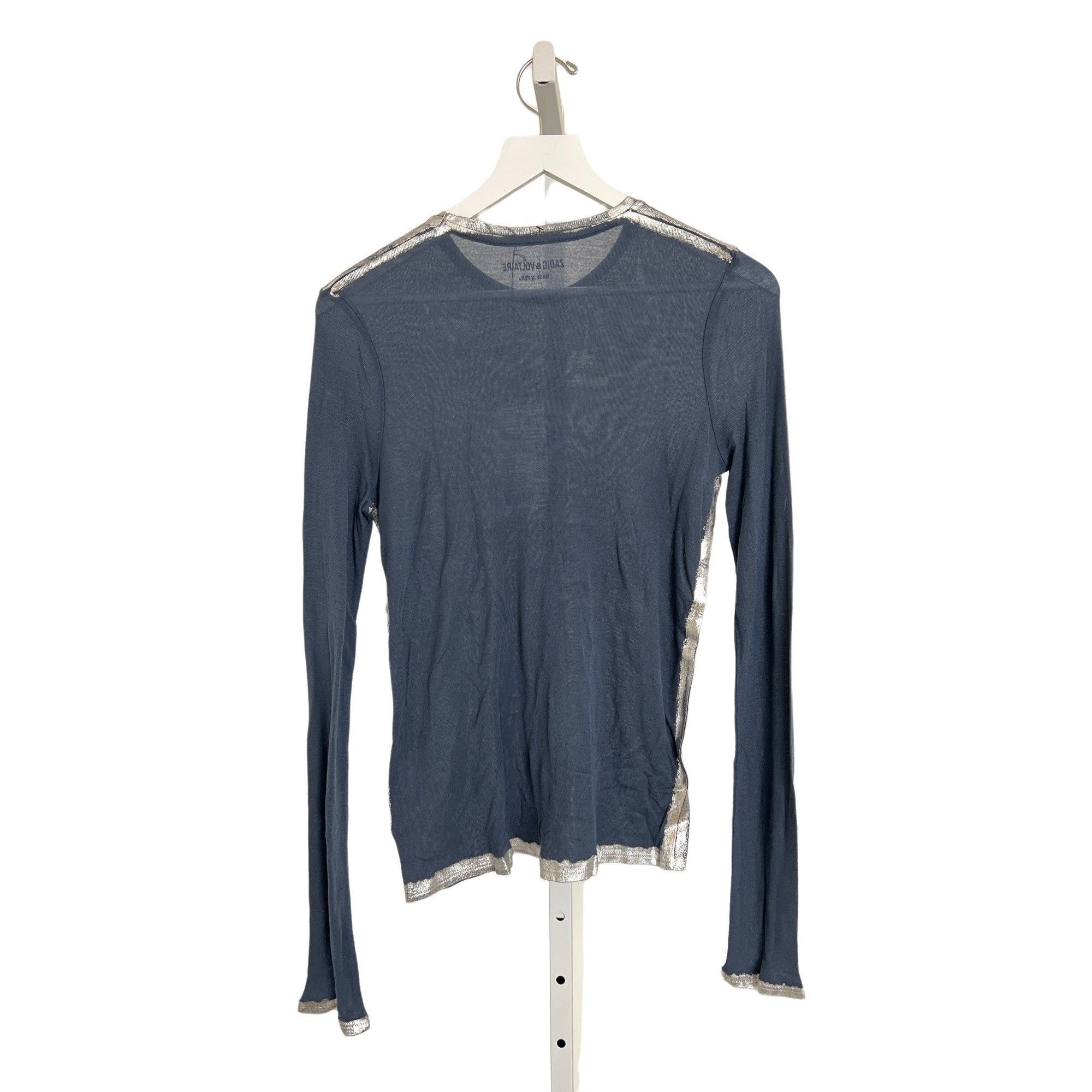 Zadig & Voltaire Zadig & Voltaire Navy Long Sleeve Sheer Crew Neck Top Size XS / US 0-2 / IT 36-38 - 3 Thumbnail
