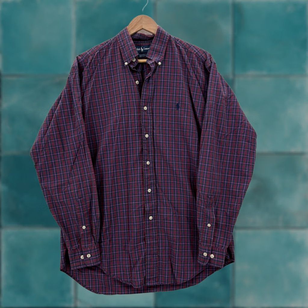 Ralph Lauren VINTAGE Ralph Lauren Shirt Mens 15.5 34/35 Purple Check Long Sleeve Yarmouth 90s Size US L / EU 52-54 / 3 - 1 Thumbnail