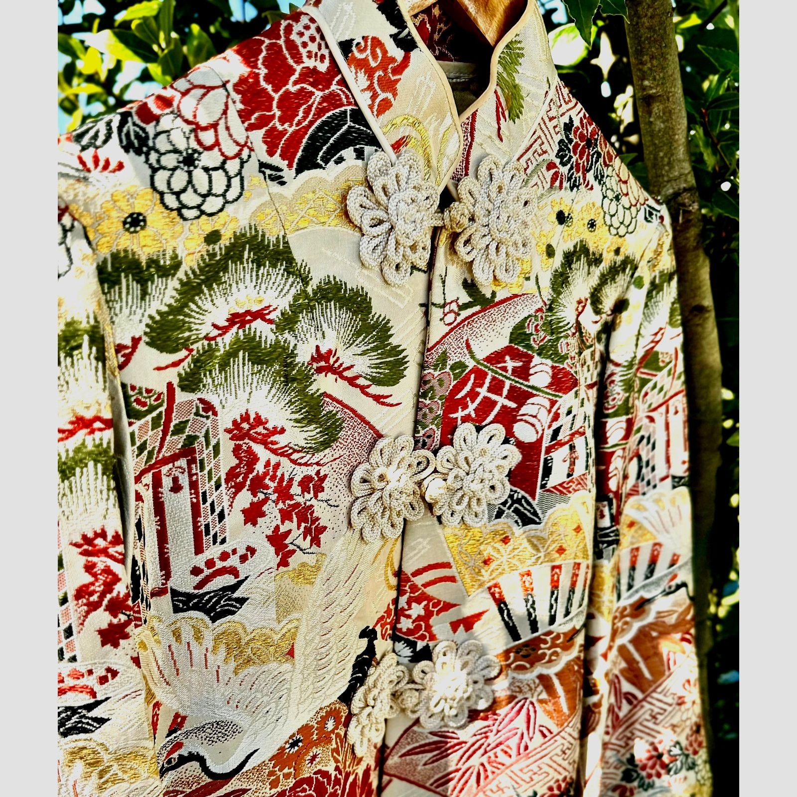 Vintage Vintage 60s Mid-Century Brocade Jacket Pagoda & Crane Motifs Size M / US 6-8 / IT 42-44 - 6 Thumbnail