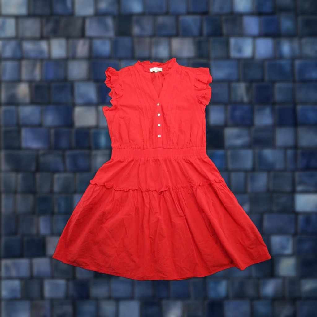 Vintage Pinch Dress Women’s SZ L Red Sleeveless Shift Button Front Tiered Elastic Waist Flutter Sleeve Bohemian Casual Party Wedding Long Dress Size L / US 10 / IT 46 - 1 Thumbnail