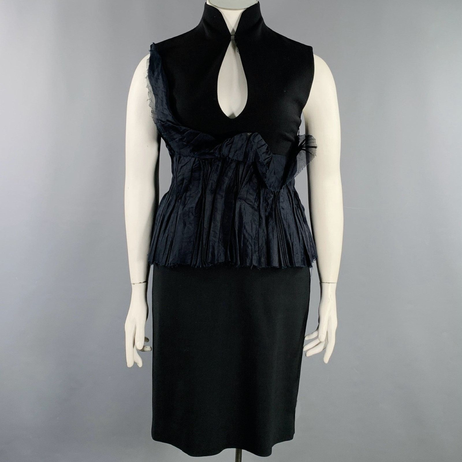 Brioni Black Mercerized Cotton Ruffled Open Back Cocktail Dress Size L / US 10 / IT 46 - 1 Thumbnail