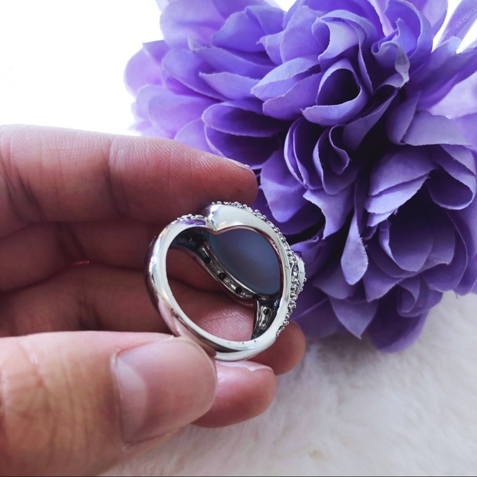 Other Silver Oval Aqua Blue Ring Size ONE SIZE - 2 Thumbnail