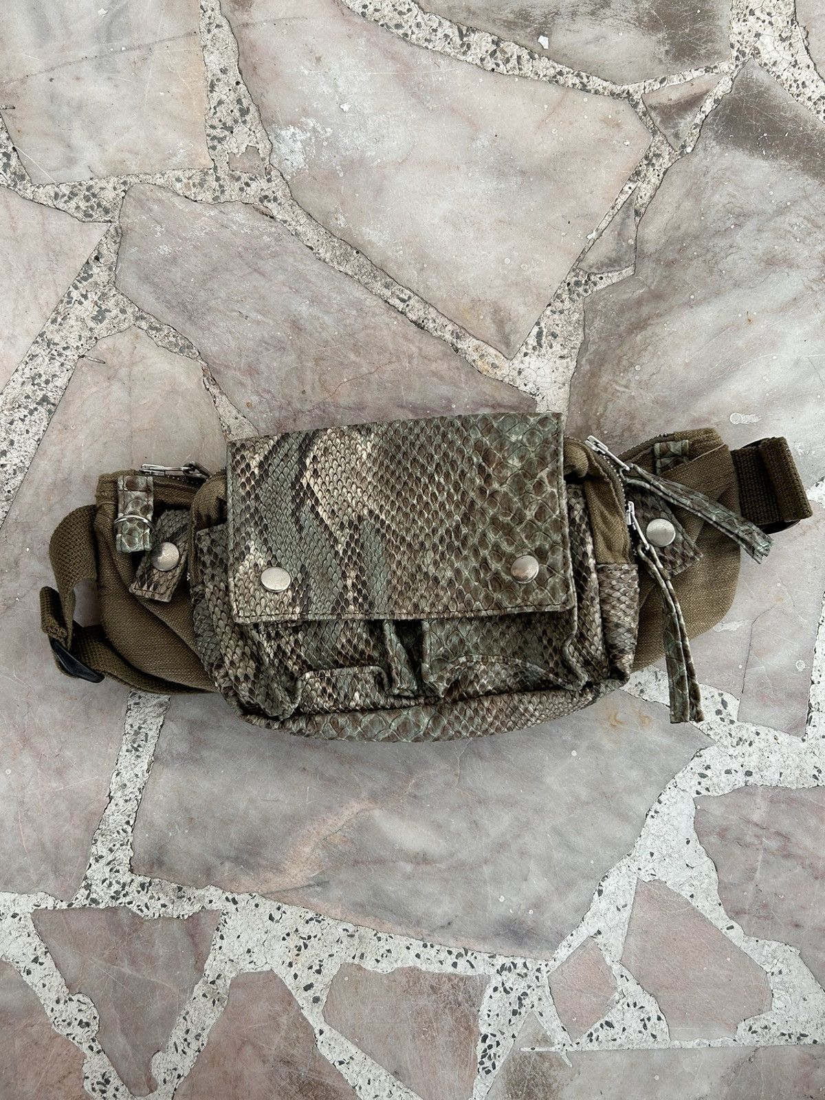 image of Vintage Crocodile Leather Pouch Bag Y2K Designer in Green, Women's