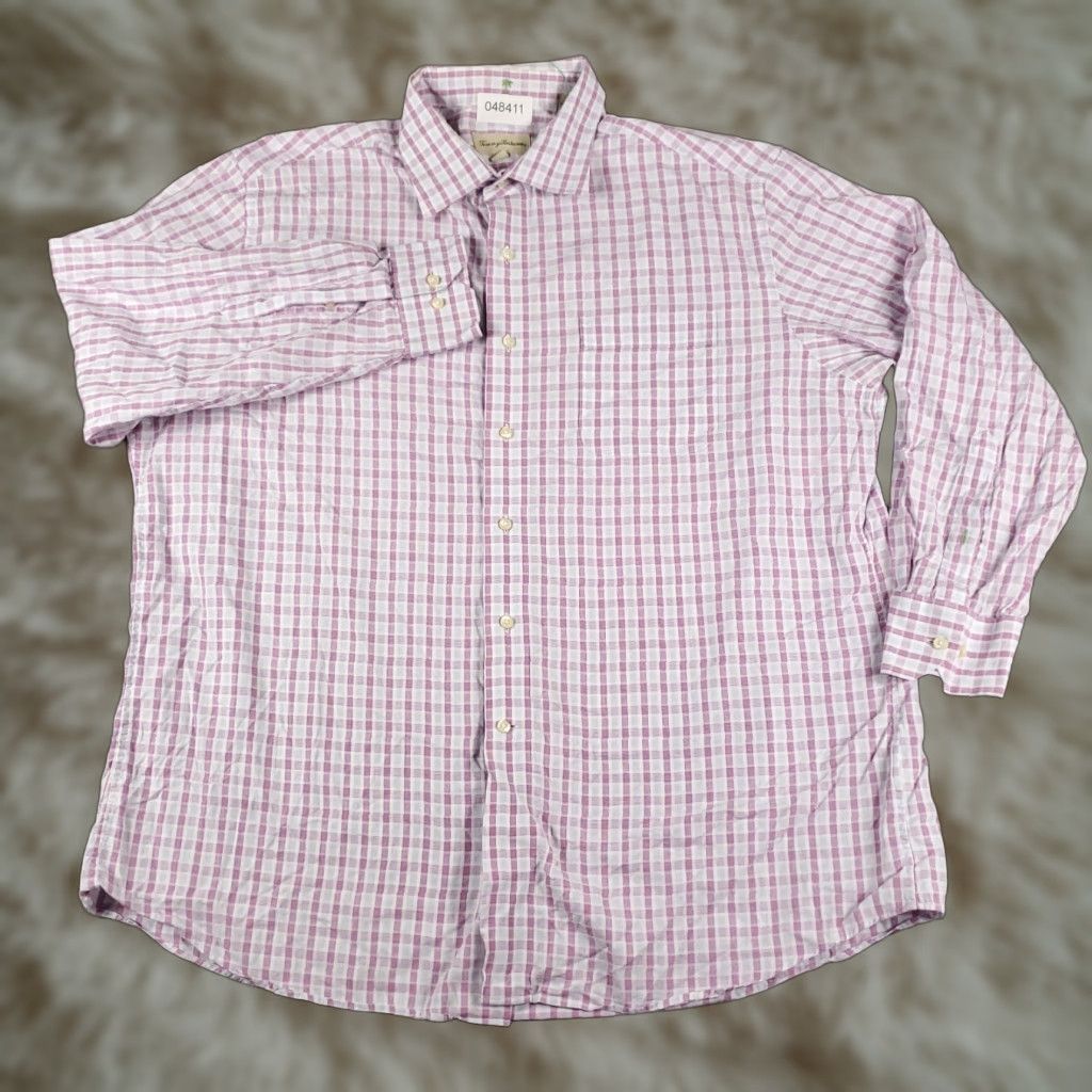 Tommy Bahama Tommy Bahama Shirt Mens Dress Shirt 17.5 Purple Plaid Long Sleeve Button Up, Regular Fit, 100% Cotton, Collared, Classic/Preppy, Adult Mens Clothing Size 46R - 1 Thumbnail
