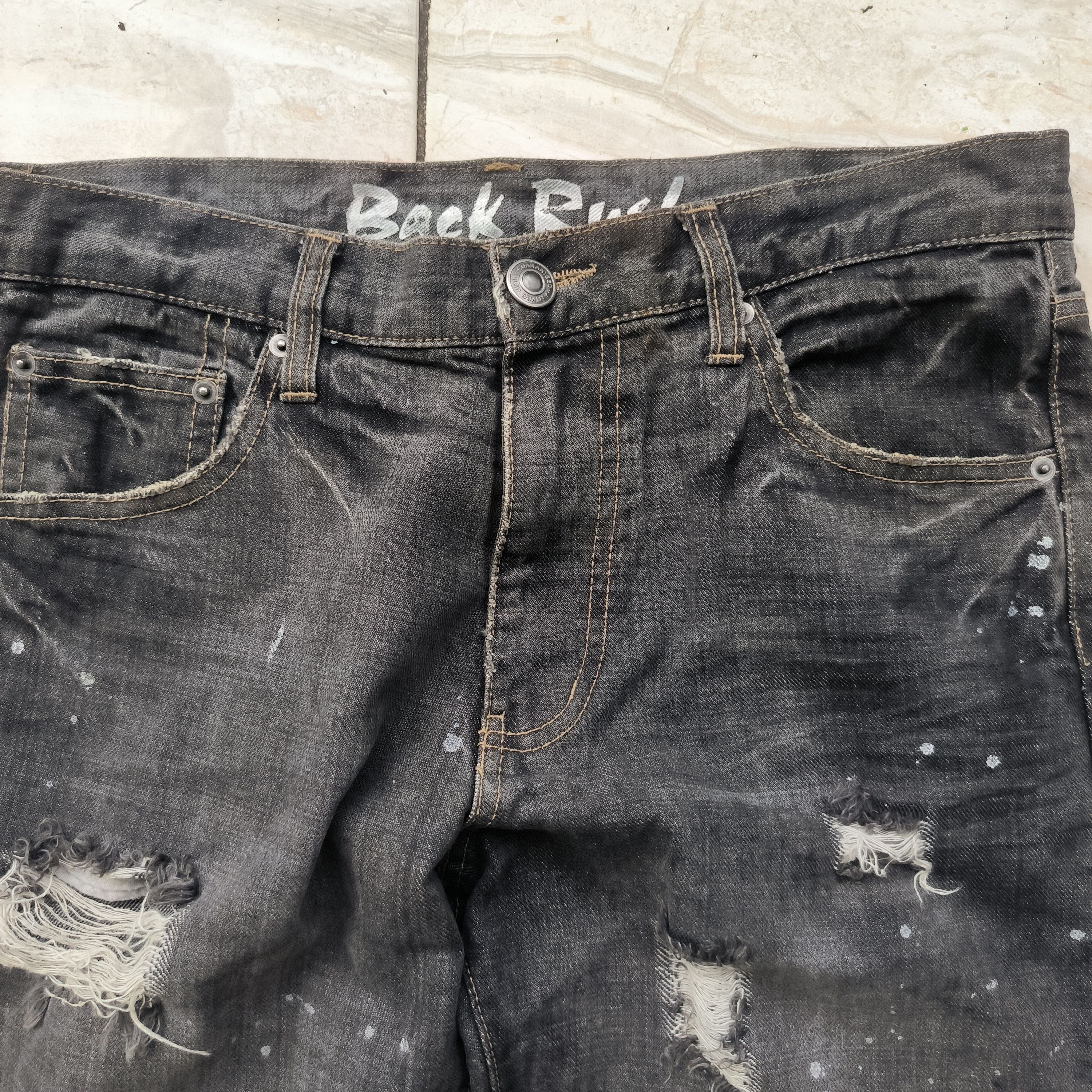 Japanese Brand Vintage 2000s Back Rush Japan Splatter Distressed Jeans Size US 34 / EU 50 - 3 Thumbnail