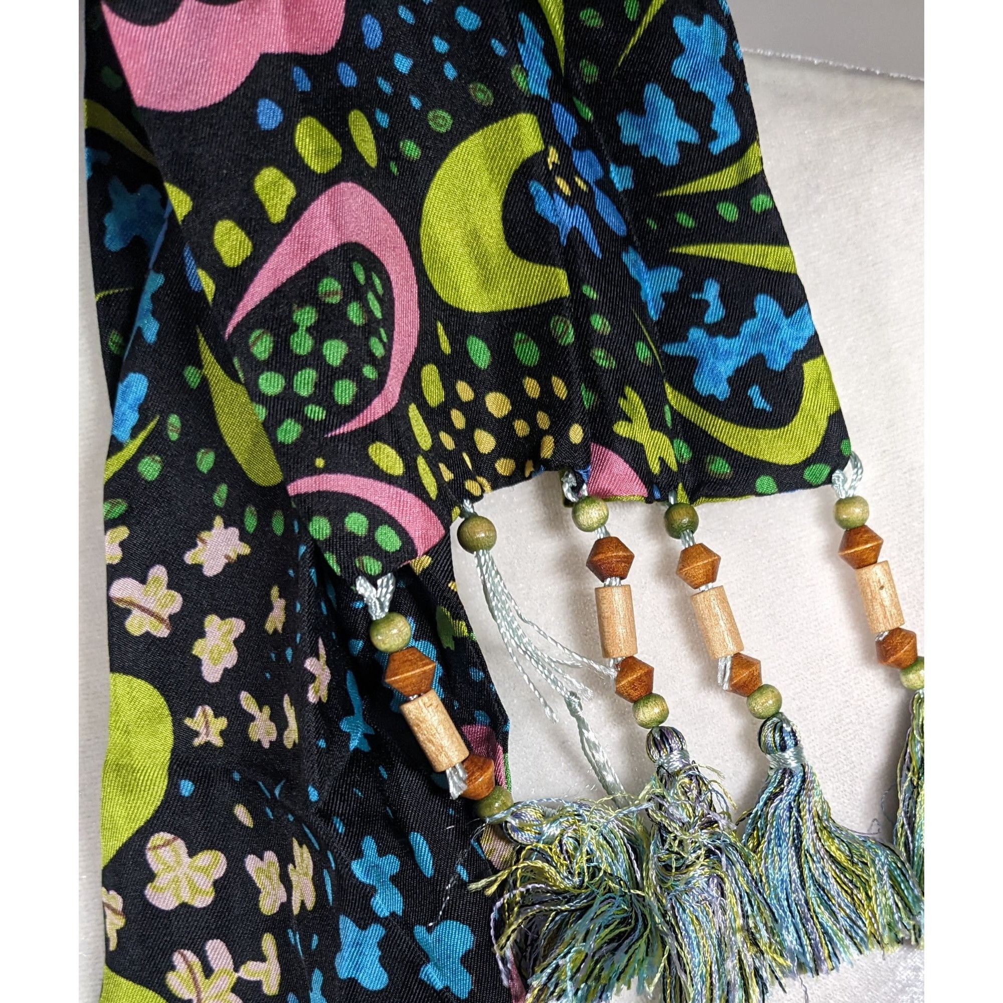 Talbots Talbots Retro Rainbow Floral Beaded Tassel Scarf Size ONE SIZE - 6 Thumbnail