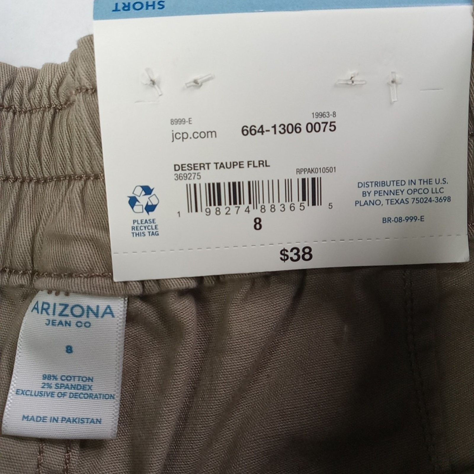 Arizona Jean Co. NWT Arizona Jean High-Rise Shorts Womens Size 8 Taupe Floral Size 30" / US 8 / IT 44 - 3 Thumbnail