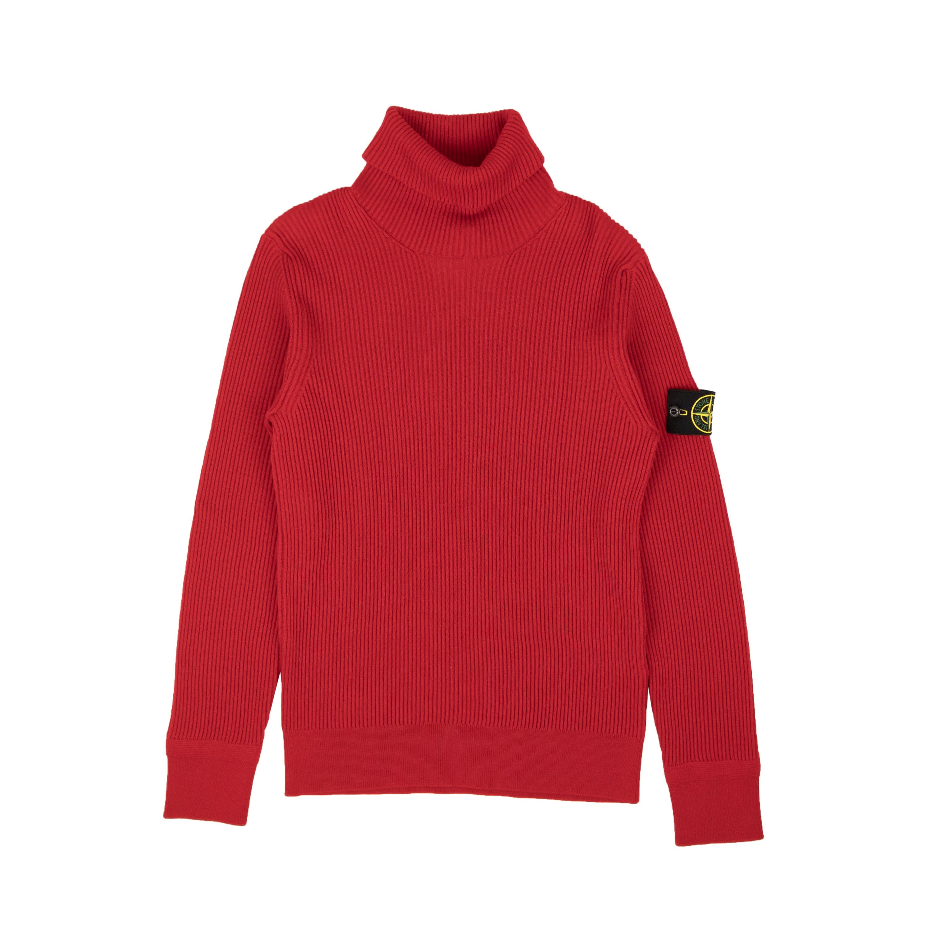 Image of Stone Island Red Ribbed Turtleneck Size S, Men's