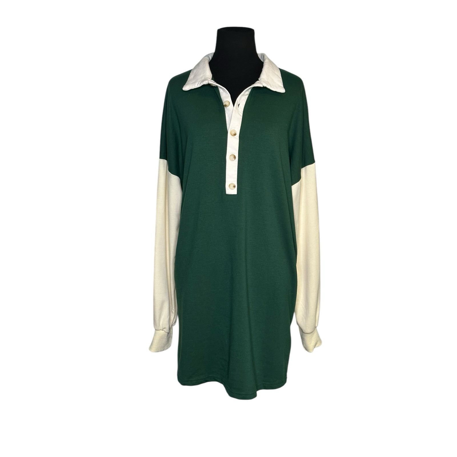 Shein Shein green cream long sleeves polo shirt dress size Medium Size M / US 6-8 / IT 42-44 - 10 Thumbnail