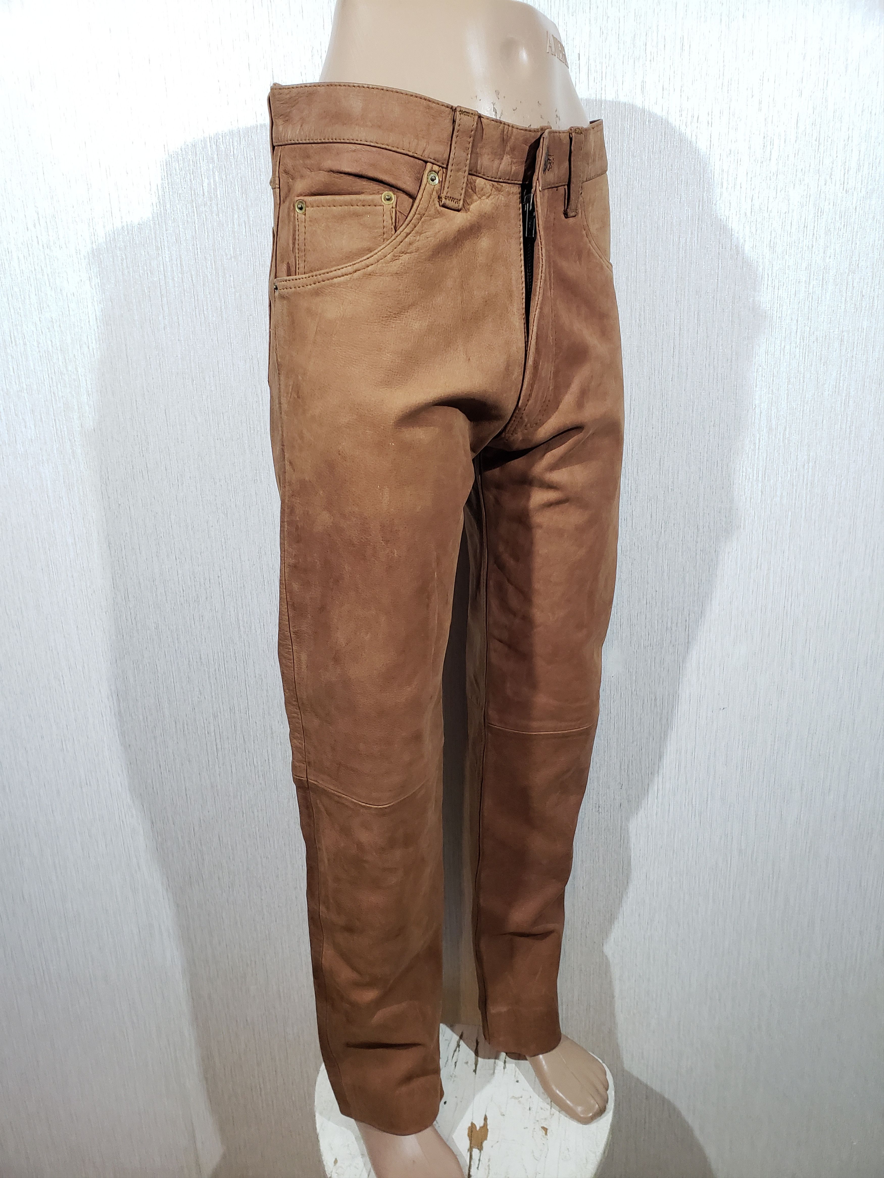 Genuine Leather Brown leather pants made of nubuck leather. Size US 29 - 2 Thumbnail