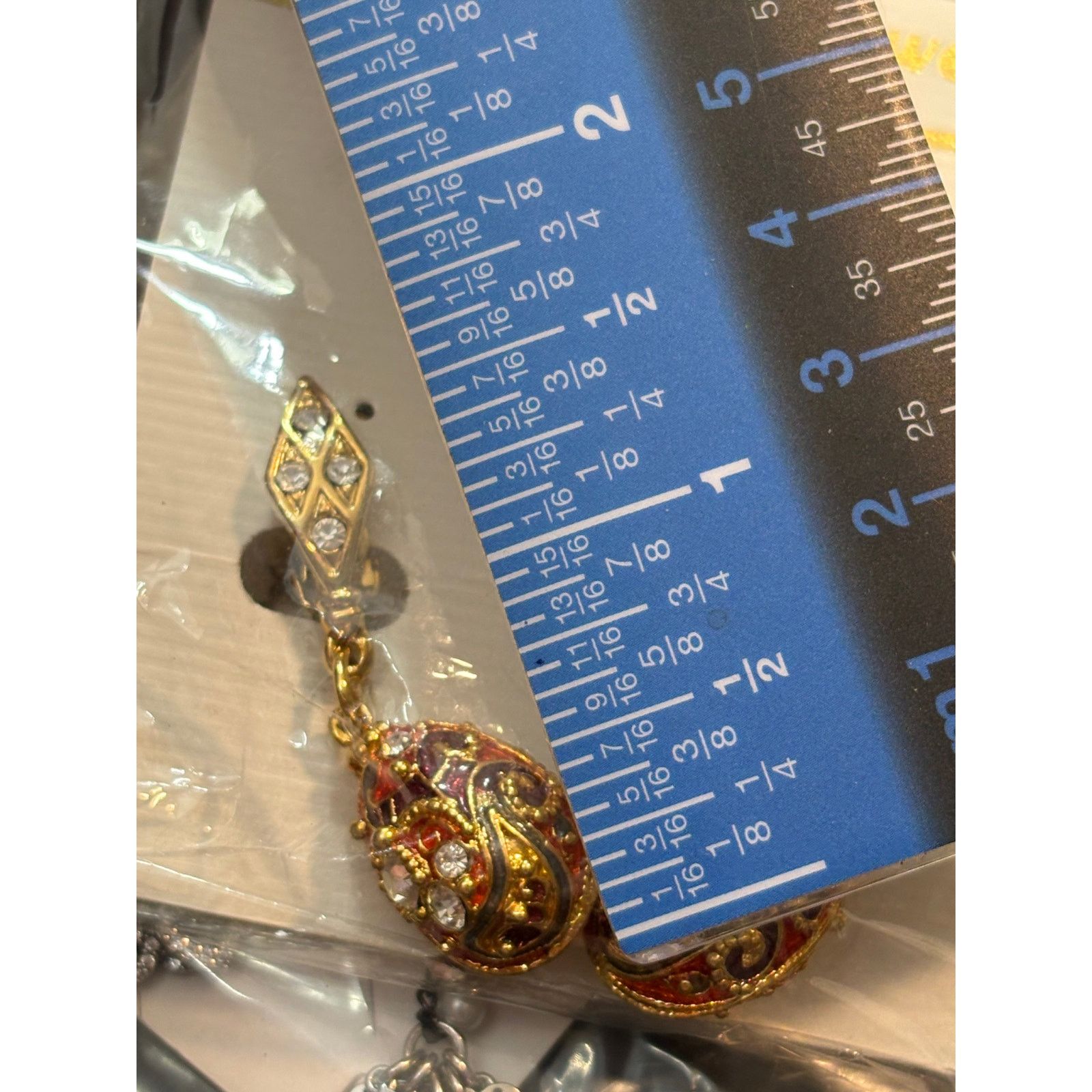 Other Vintage 1980s Gold Tone Enamel Rhinestone Dangle Size ONE SIZE - 10 Thumbnail