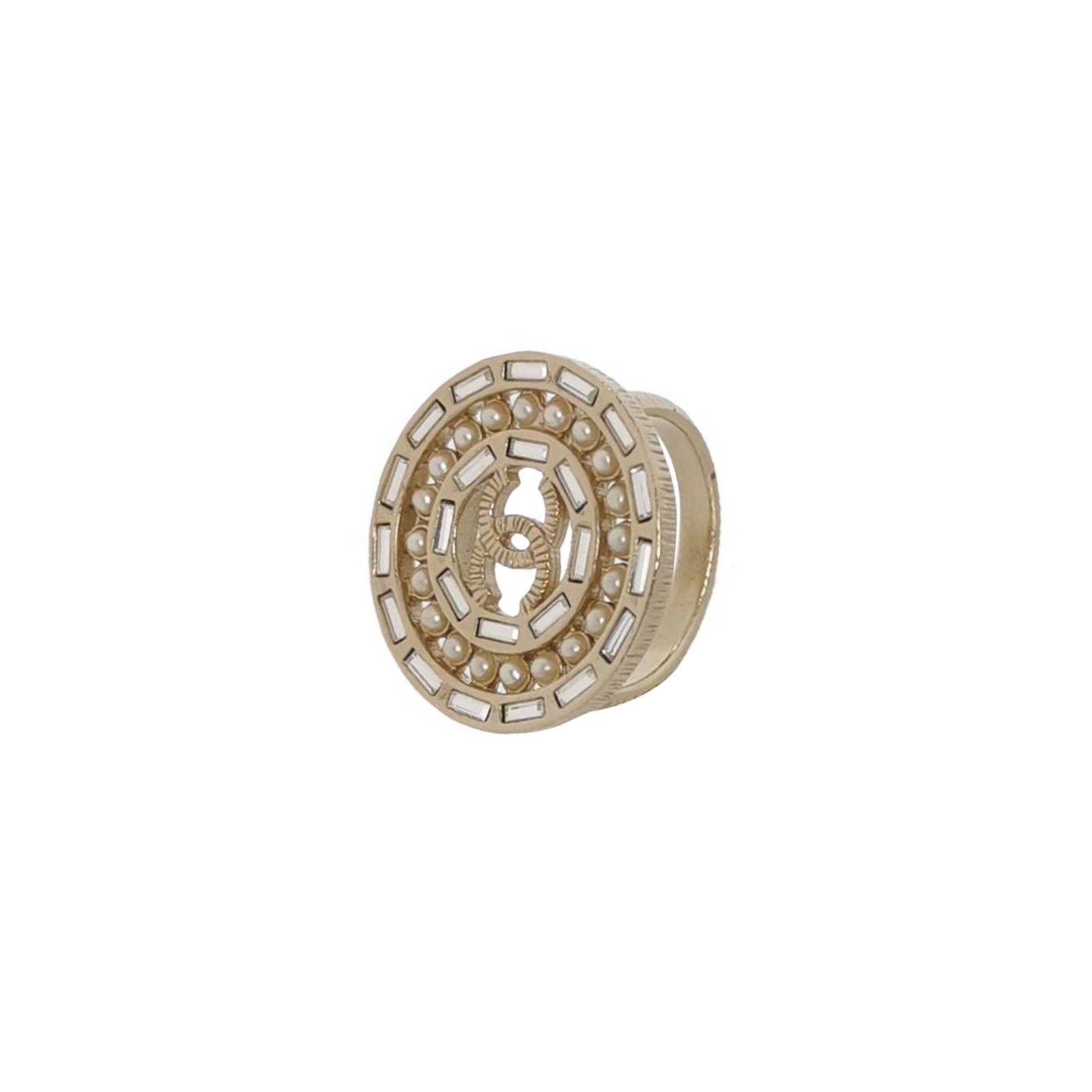 Chanel Chanel Imitation Crystal and Pearl Double C Logo Ring Size Size ONE SIZE - 1 Thumbnail