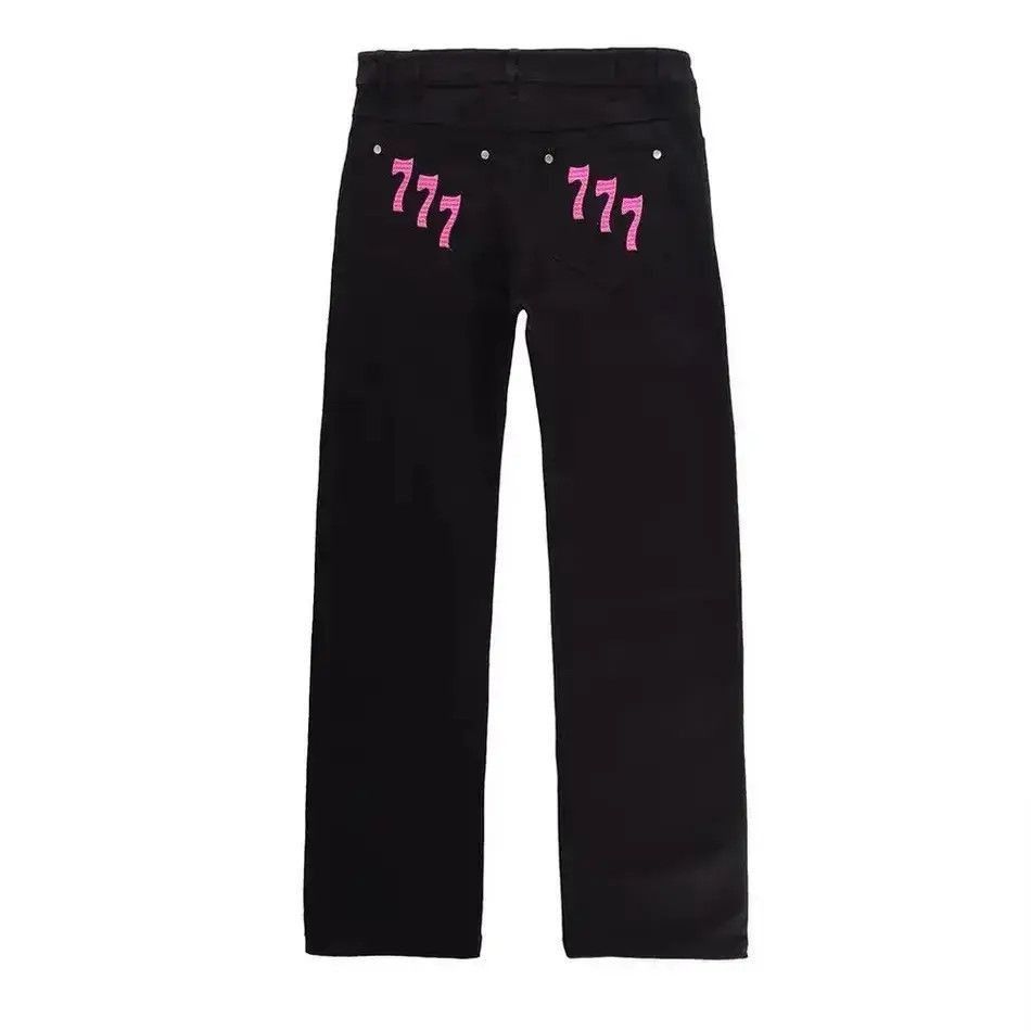 Japanese Brand 777 Black Streetwear Straight Jeans Pants Size US 34 / EU 50 - 4 Thumbnail