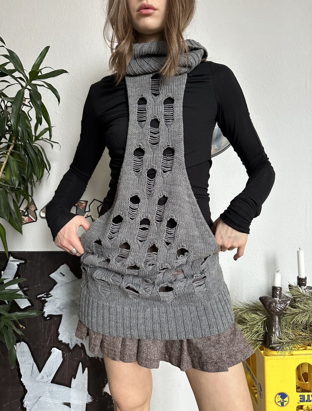 Seditionaries × Vintage Vintage Ripped Streetwear Knitwear Turtleneck Tunic Size ONE SIZE - 2 Thumbnail