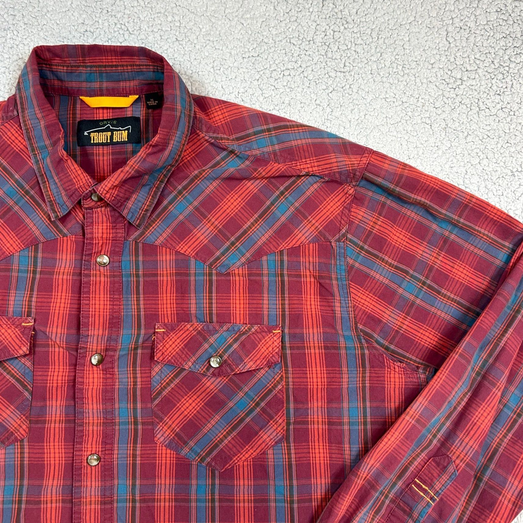 Orvis Orvis Trout Bum Shirt Mens XL Red Plaid Western Pearl Snap Rancher Fishing Rodeo Shirt Size US XL / EU 56 / 4 - 2 Thumbnail
