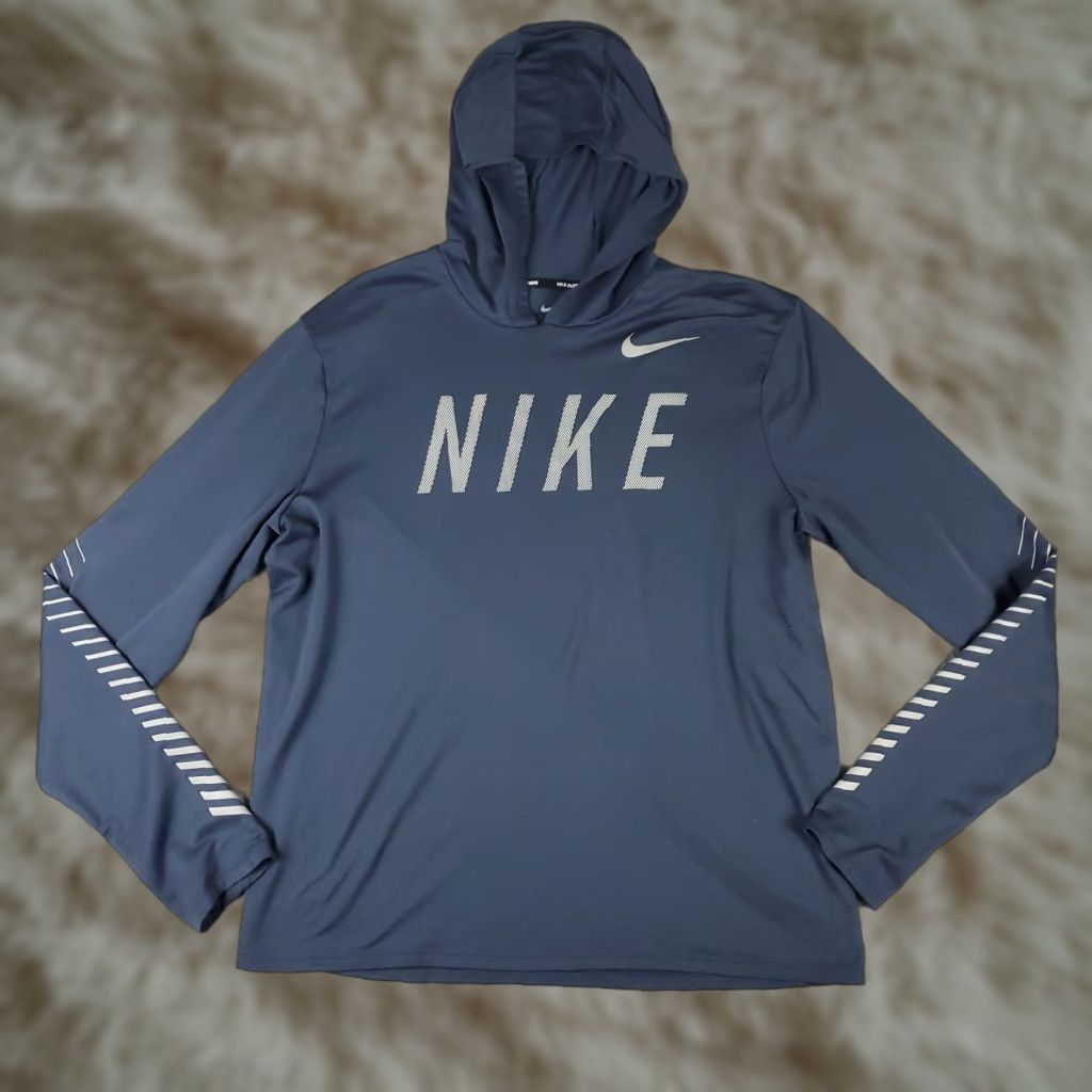 Nike Nike Shirt Mens Large Blue Swoosh Hooded Pullover Long Sleeve Size US L / EU 52-54 / 3 - 1 Thumbnail