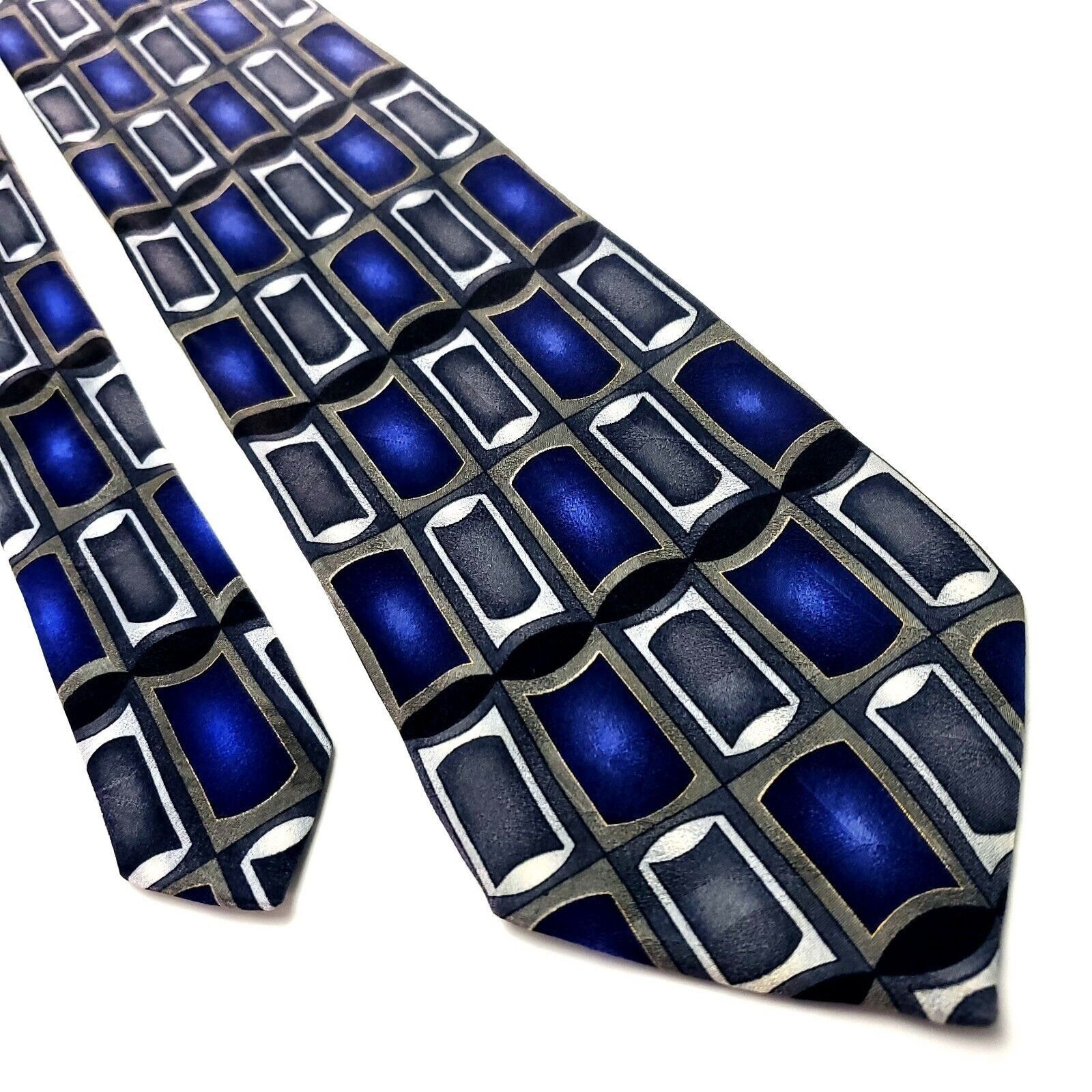 Vintage Fenzia Silk Tie Print Blue Geometric Short Size ONE SIZE - 1 Thumbnail