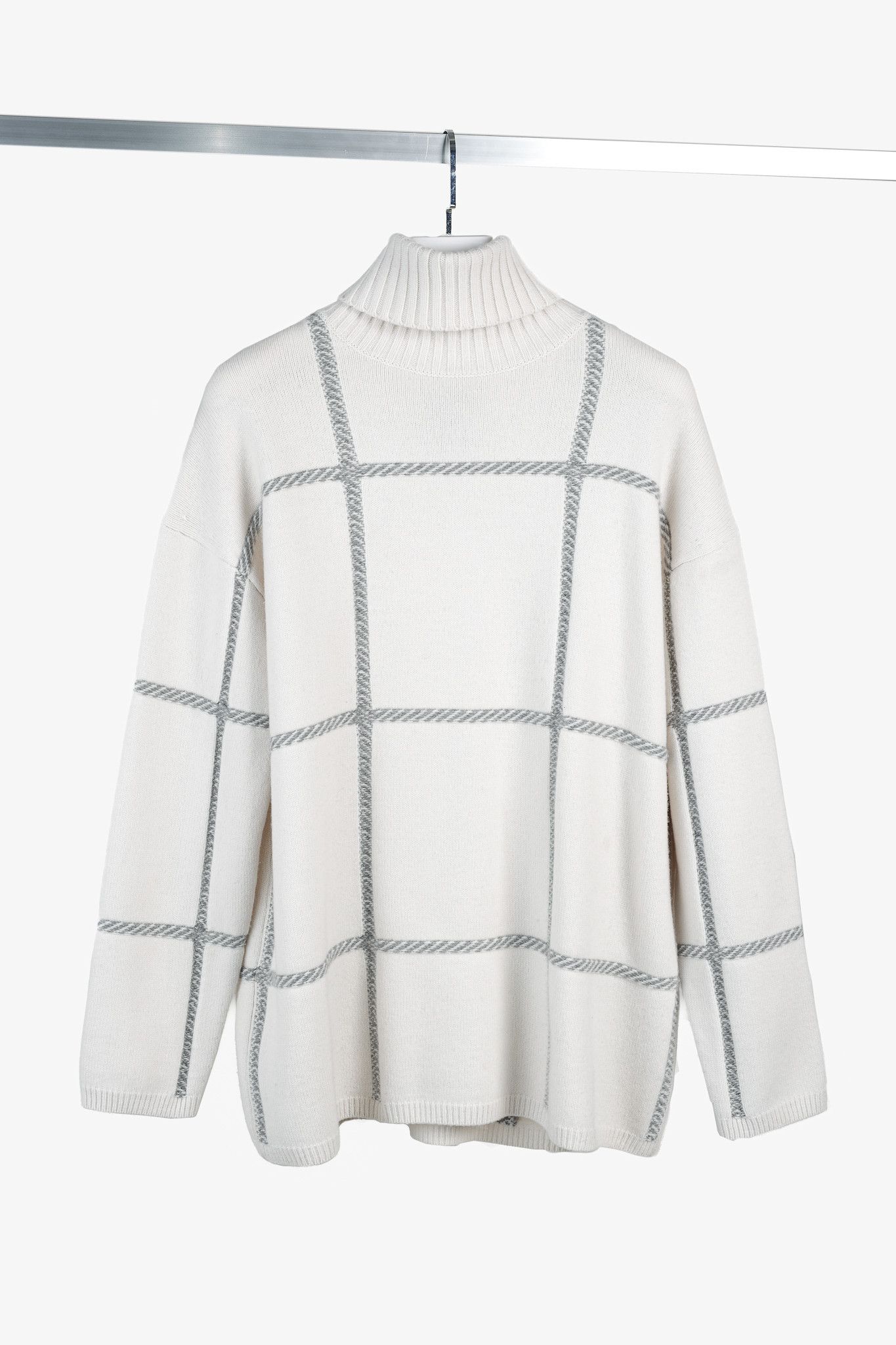 Joseph Joseph AW/22 Cream High Neck Check Knit Sweater Size S / US 4 / IT 40 - 1 Thumbnail