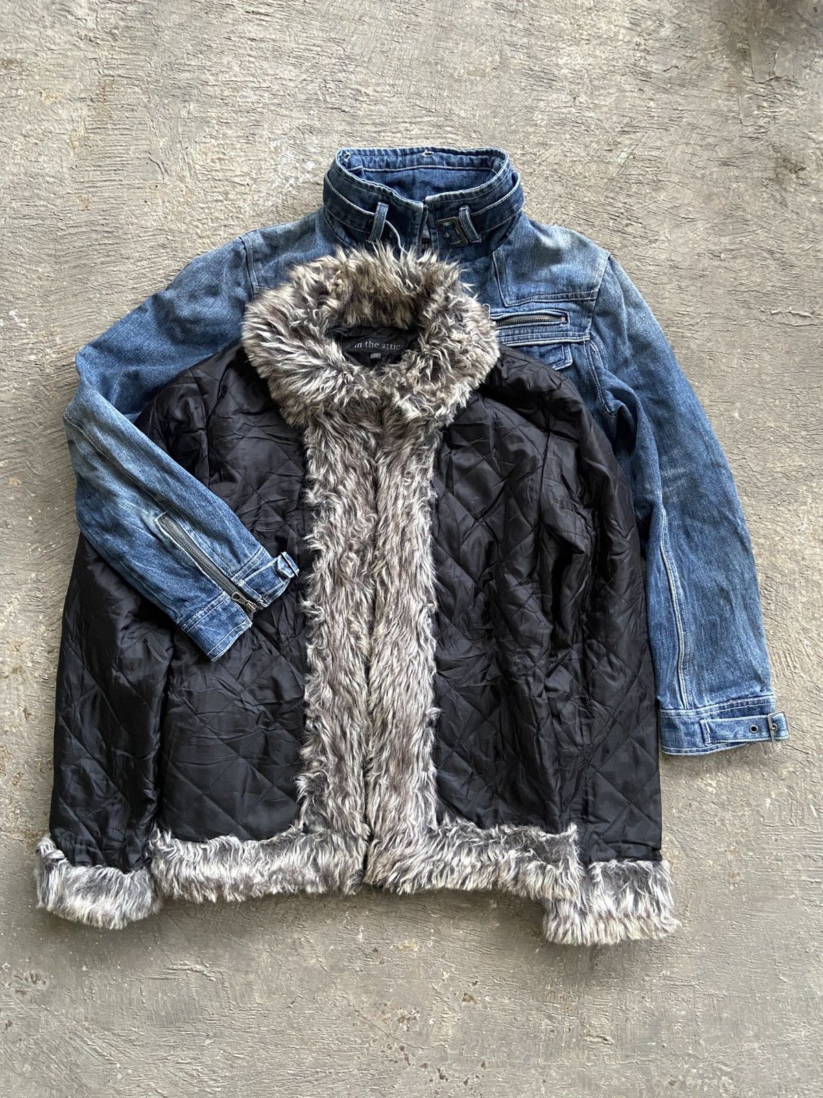 2000s In The Attic - Vkei Apocalypse Style Fur Denim Jacket