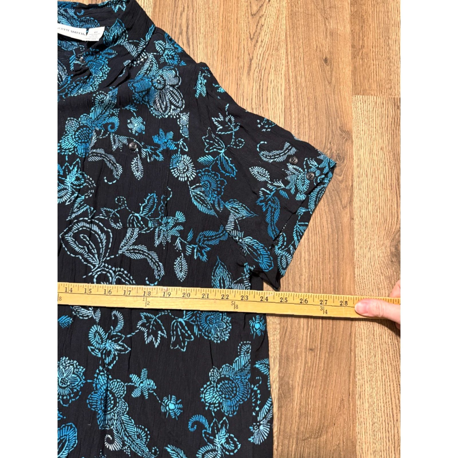 Vintage Jaclyn Smith Shirts Men's 2X Blue Black Short Sleeve Button-Up Casual Shirt | Blue Black Solid Polyester Jaclyn Smith Casual Button-Up 2X Mens Size XXL / US 16-18 / IT 52-54 - 7 Thumbnail
