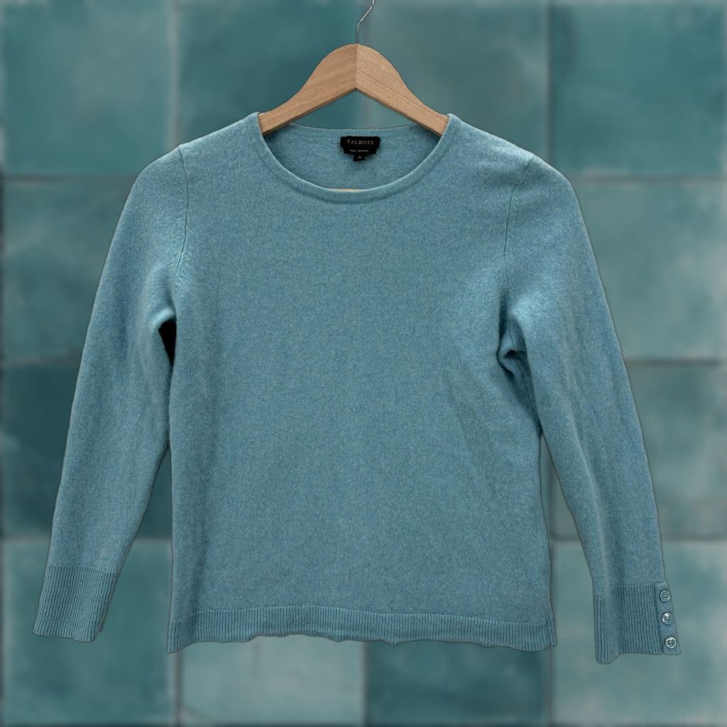 Talbots Talbots Sweater Womens Large Blue 100% Cashmere Crew Neck Pullover Buttons Size L / US 10 / IT 46 - 1 Thumbnail