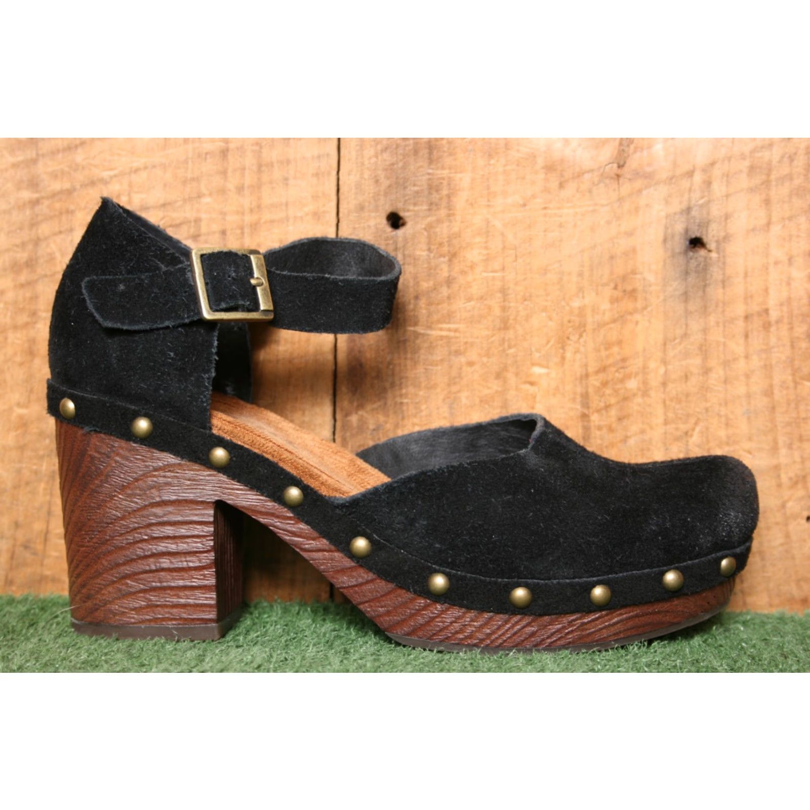 Vintage VINTAGE KORKS Evah Black Burnished Suede MJ Platform Clogs Women Sz 6.5 M 3.25" Heels Size US 8 / IT 38 - 2 Thumbnail