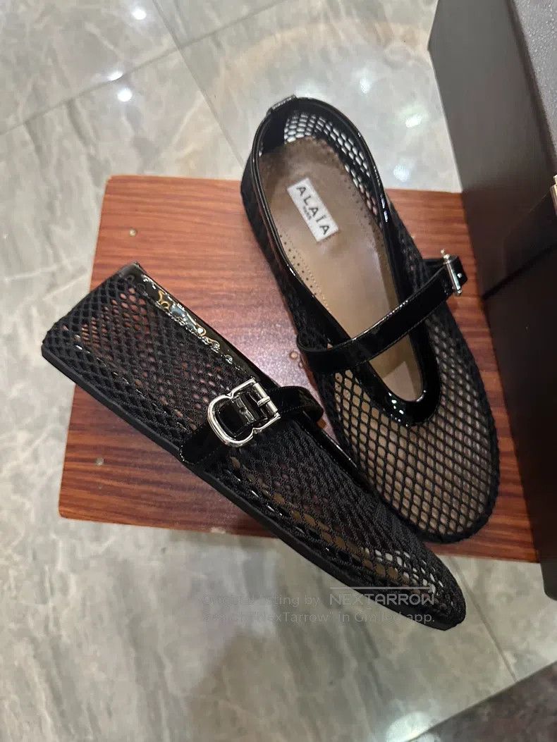 Alaia Alaia Women's Cutout Fishnet Shoes Ballet Shoes Black Size US 7.5 / IT 37.5 - 4 Thumbnail