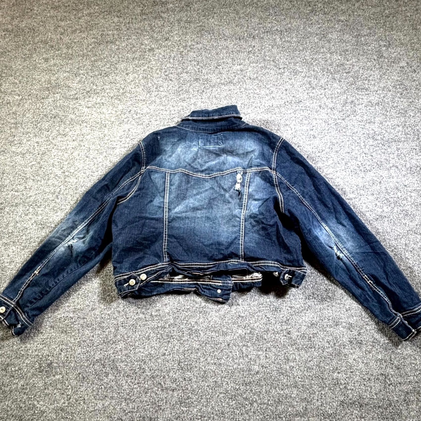 Denime Amethyst Jacket Womens 2X Blue Denim Distressed Button Front Cropped Trucker Jacket Size XXL / US 16-18 / IT 52-54 - 2 Thumbnail